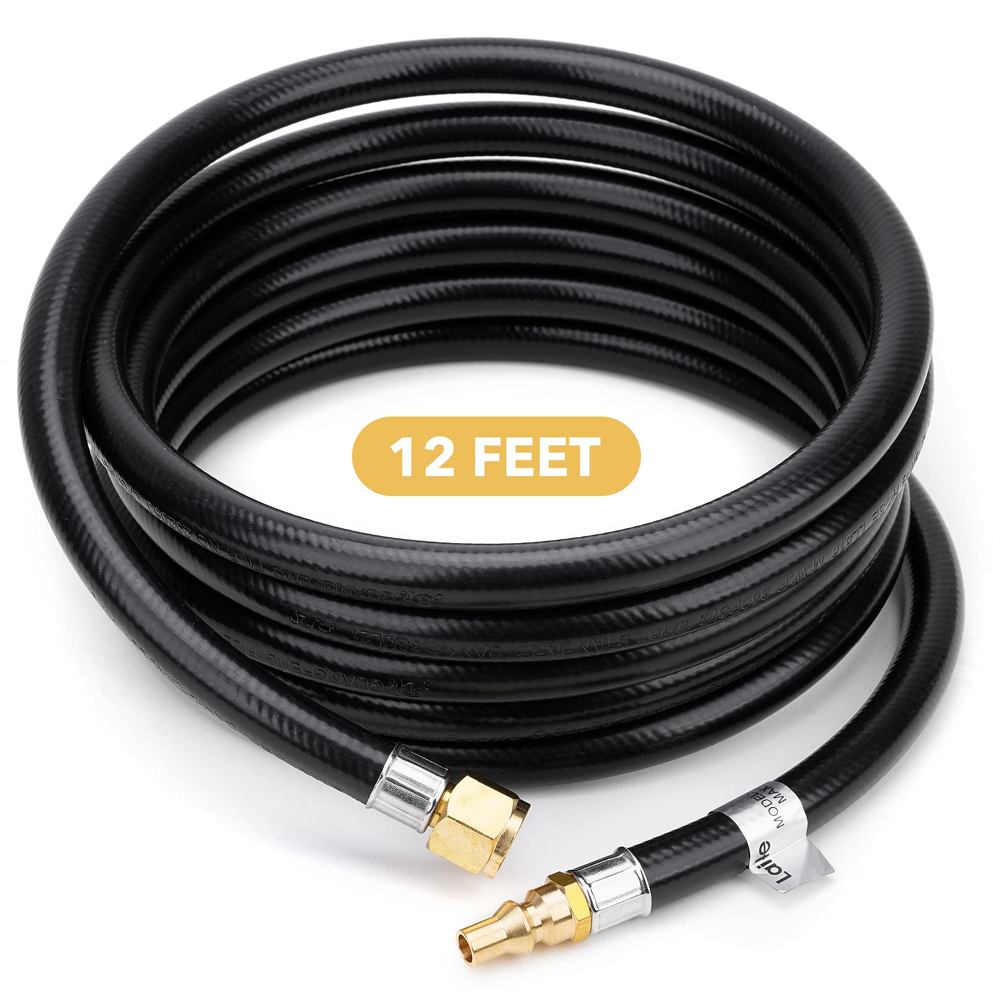 Stanbroil 12 Feet RV Propane Quick-Connect Hose for RV to Grill - Easy Release RV Connection Hose for Fire Pit, Camp Chef Stove, Pit Boss Burner Grill - 3/8 Female Flare x 1/4 Full Flow Male Plug