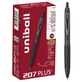 Uniball 207 Plus+ Retractable Gel Pens, Micro Point (0.5mm), Black, 12 Pack