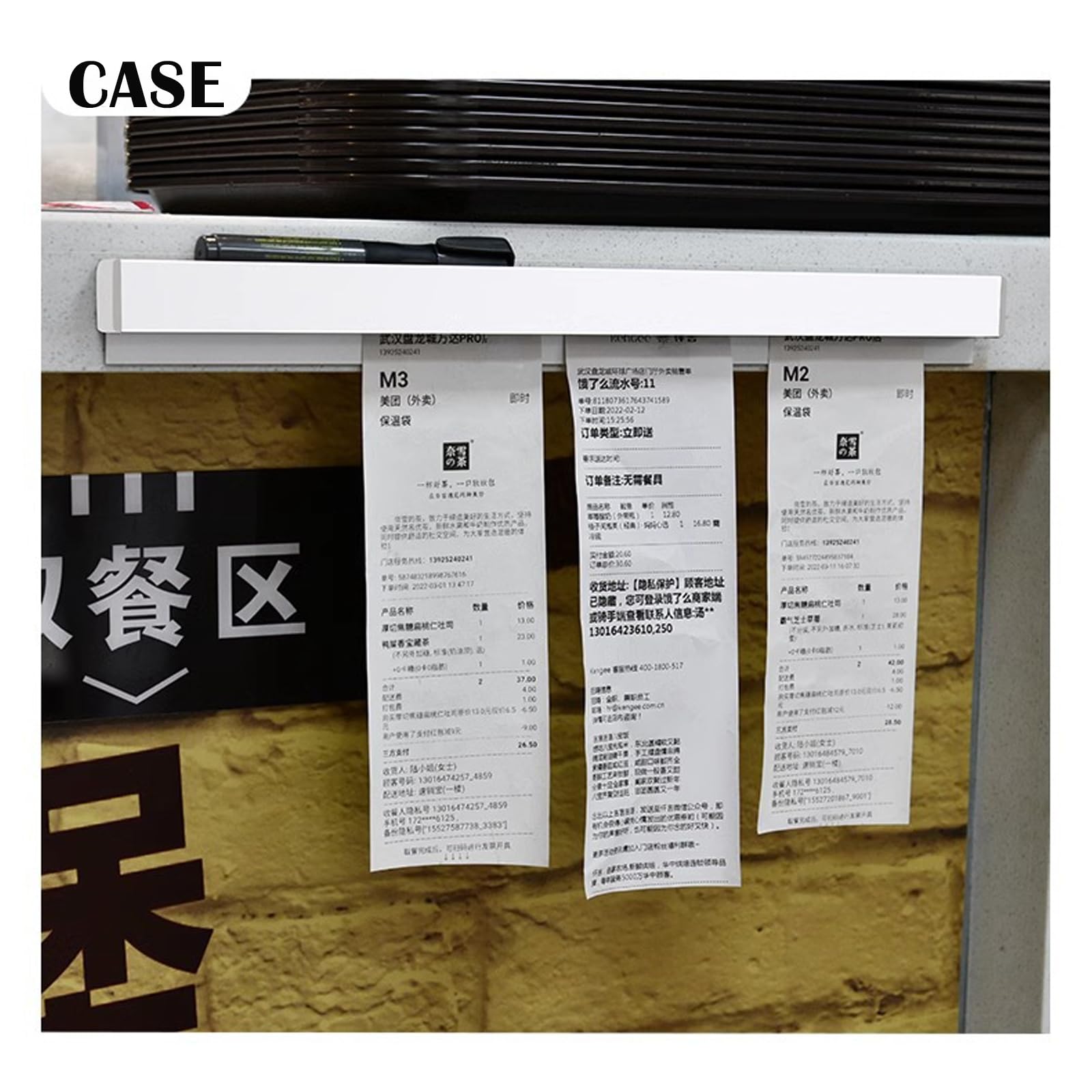 2 Pieces Ticket Holder Receipt Holder for Restaurant Refrigerator, No Drill Restaurant Order Ticket Holder, for Walls Home Kitchen Office Cafes Pubs Bars (Black, 19.7", 2p)