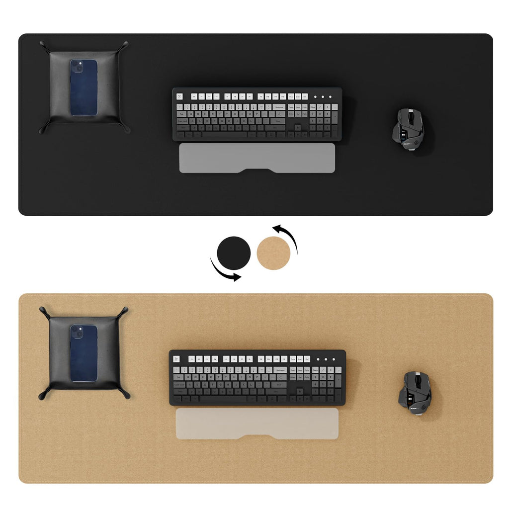 DAWNTREES Dual Sided Desk Mat,40"x16",PU Leather & Cork Desk Pad Protector,Large Mouse Pad and Keyboard Mat,Desk Writing Pad for Office and Home,with Valet Tray Organizer