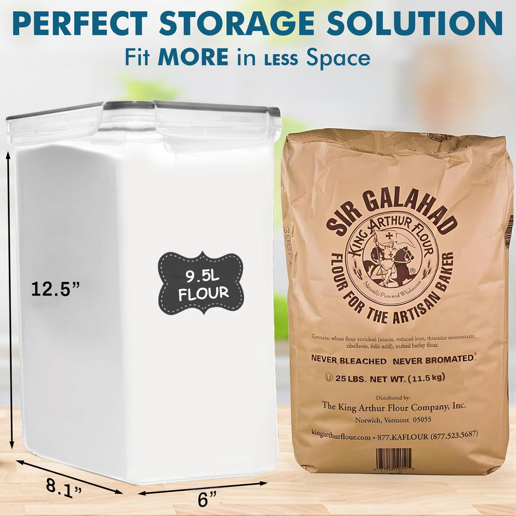 Shazo 2 PC (9.5L | 321 Oz) Flour Sugar Storage Containers - Plastic Extra Large Food Storage Containers with Lids, BPA Free Airtight Kitchen Canister Set for Rice, Cereal & Pasta