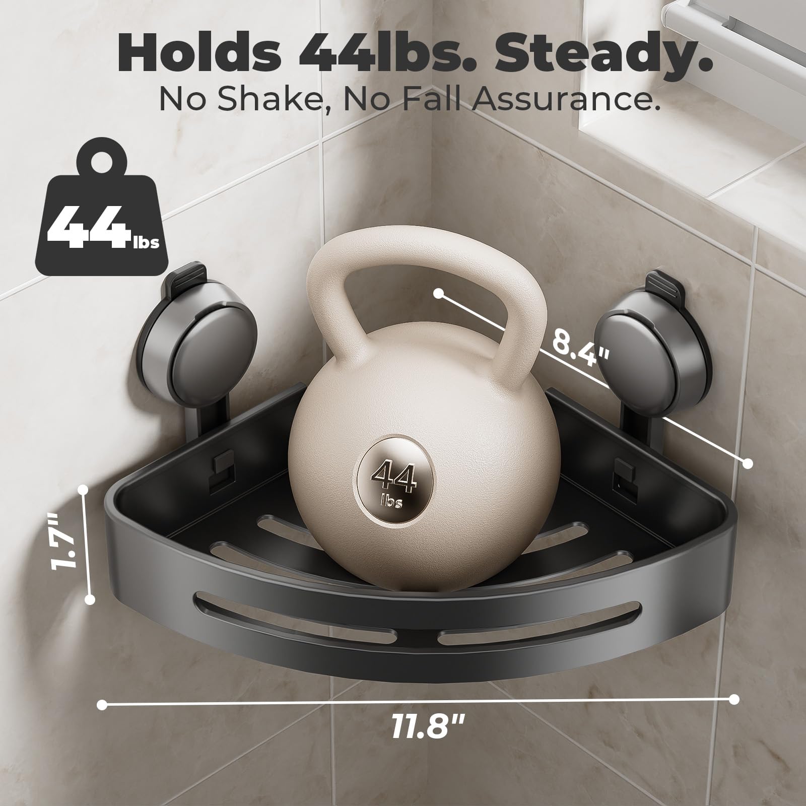 Shower Caddy Corner,Suction Cup Shower Caddy with Hooks,No Drilling Rustproof Aluminum Bathroom Organizers and Storage,Shelves for Bathroom Accessories Decor (2)