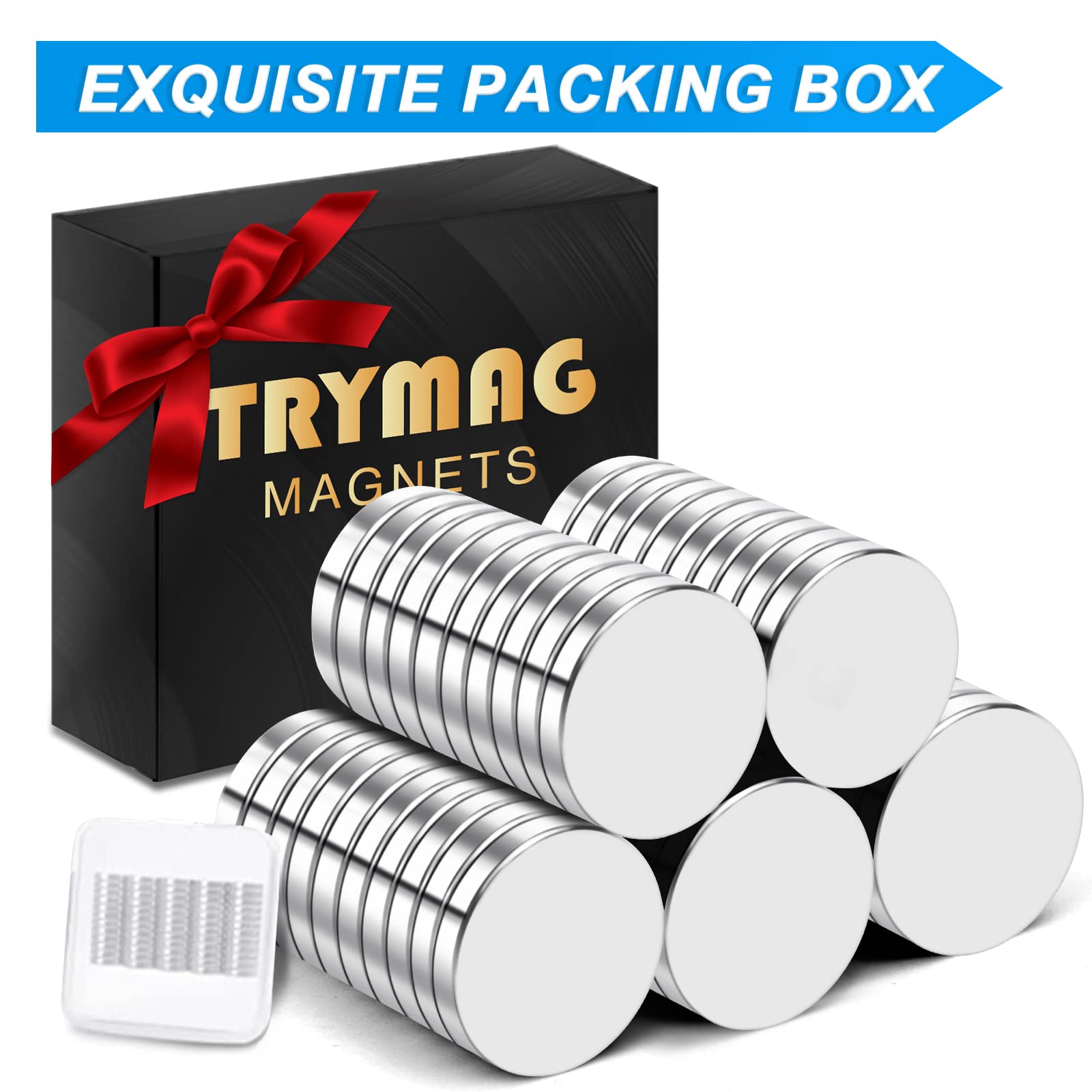 TRYMAG 15x3mm 50Pcs Super Magnets, Small Round Fridge Rare Earth Magnets for Crafts, Tiny Office Magnet for Whitboard, Dry Erase Board, DIY, Scientific Models