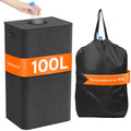 Lifewit 100L Recycling Bin for Kitchen, Large 26 Gallon Recycle Bin with Lid and Reusable Inner Bag, Tall Indoor Home Storage Can for Bottle Can Plastice Paper Glass Stickers, Dark Gray
