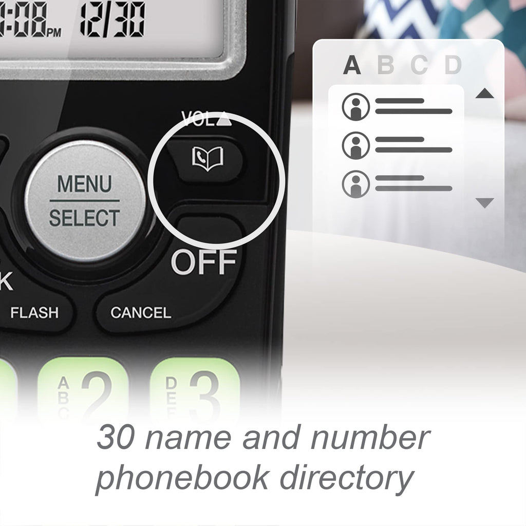 VTech VG104-11 DECT 6.0 Cordless Phone for Home with Answering Machine, Blue-White Backlit Display, Backlit Buttons, Full Duplex Speakerphone, Caller ID/Call Waiting, Reliable 1000 ft Range (Black)