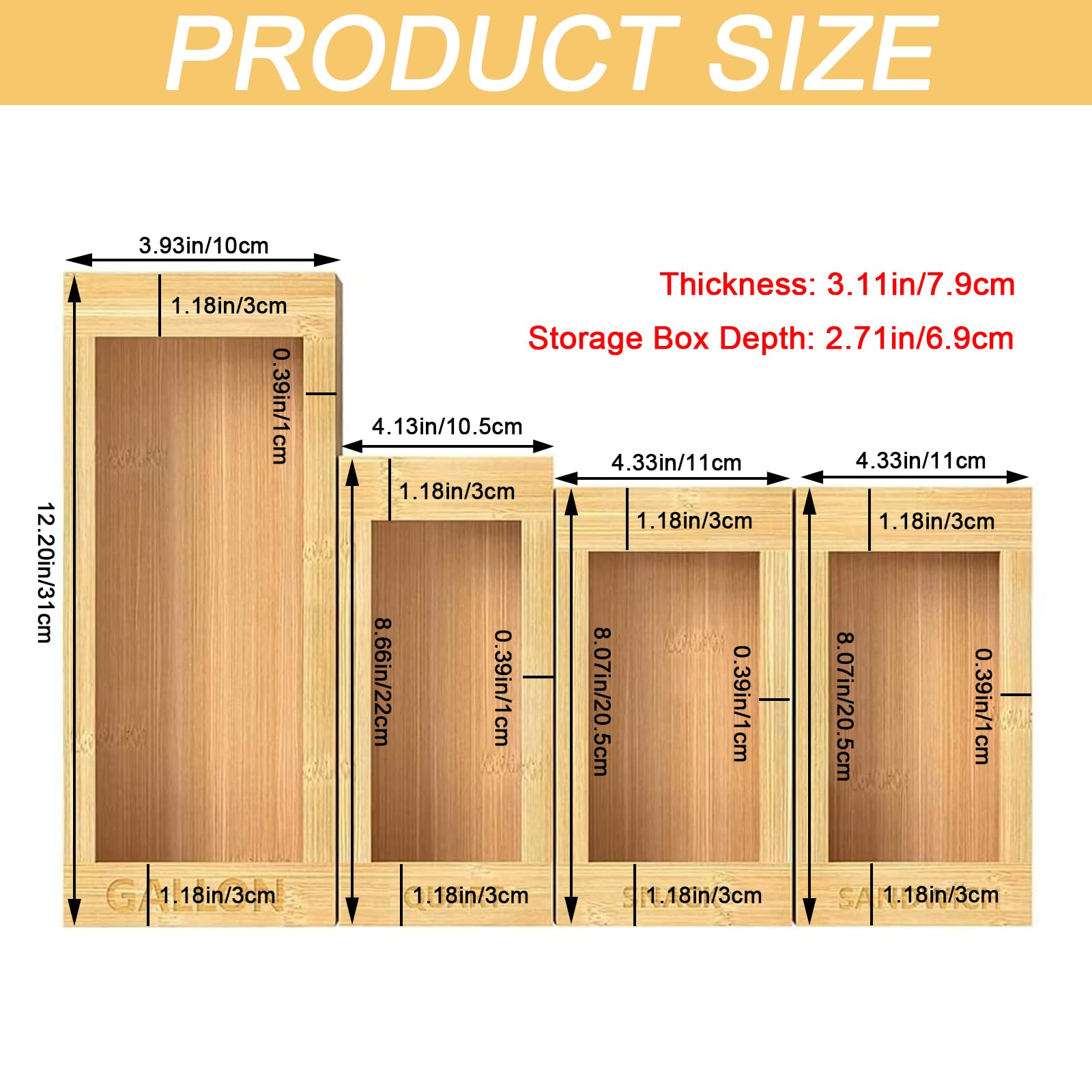 KLDFJ Zip-Lock Bag Storage Organizer, Kitchen Bamboo Zip-Lock Bag Organizer for Drawer Food Storage Bag Organizer, Compatible with Gallon, Quart, Sandwich and Snack B ZJM-01