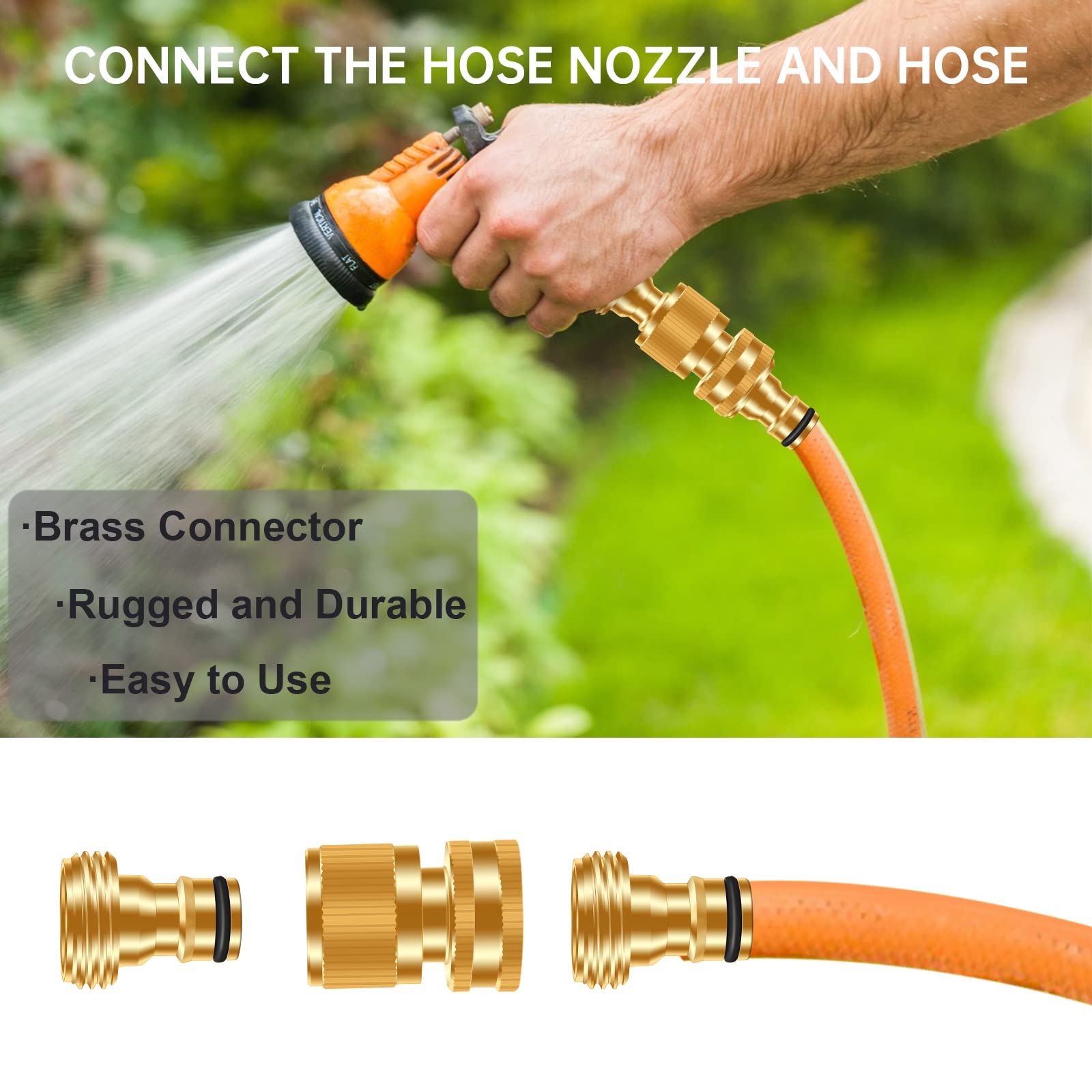 FRQNTKPA Garden Hose Quick Connector, No-Leak 3/4 Inch GHT Thread Fitting Water Hose Female Adapter and Male Adapter, Heavy-Duty Rust Resistant Brass Water Pipe Connect, Easy to Use (6 Pack ）