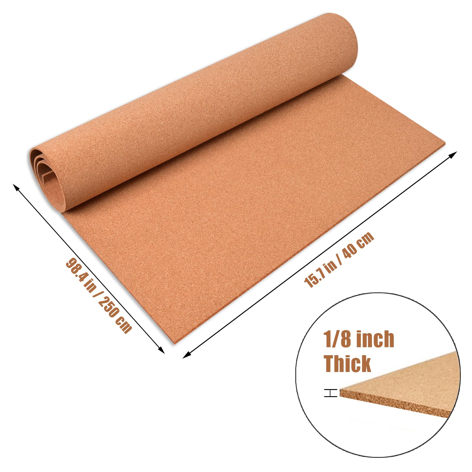 YCCYYCCY Cork Board Roll, 1/8" Thick Cork Boards for Walls, 98"x16" Cork Board Roll for Office, Home, School(NOT Self-Adhesive)