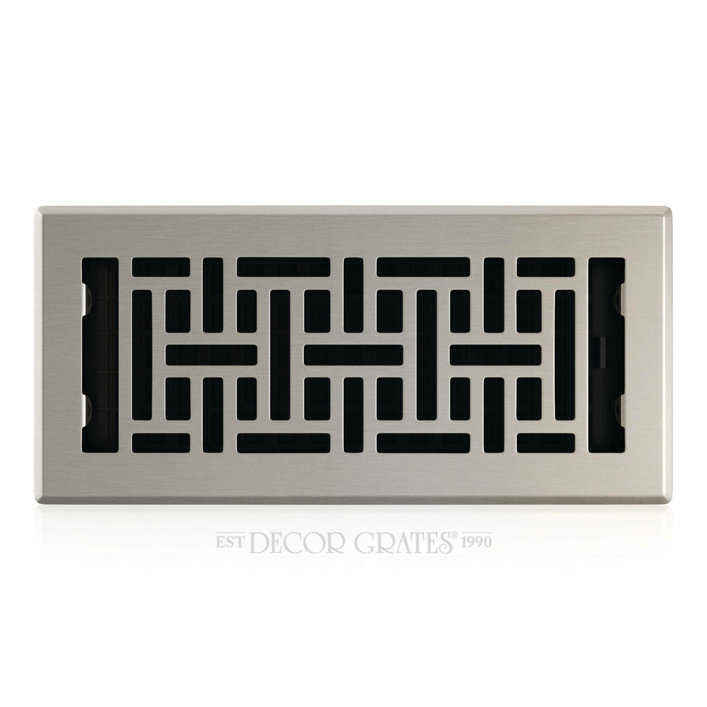Decor Grates AJH410-NKL 4-Inch by 10-Inch Oriental Floor Register, Brushed Nickel