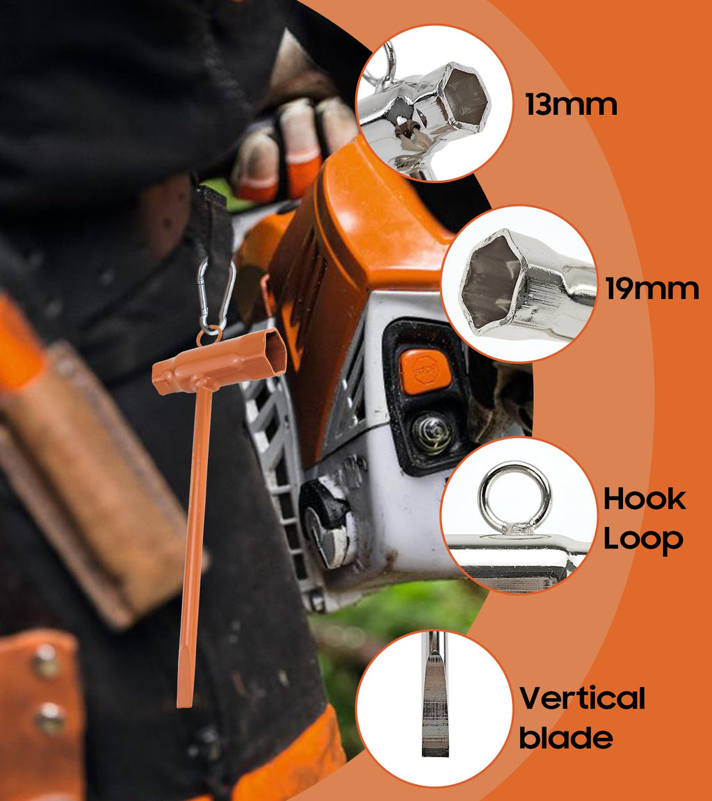 Chainsaw Wrench, 2 Pack Chainsaw Tool Chain Saw Scrench with Hook, 13 by 19mm 1/2x3/4 T Wrench Spanner Tool