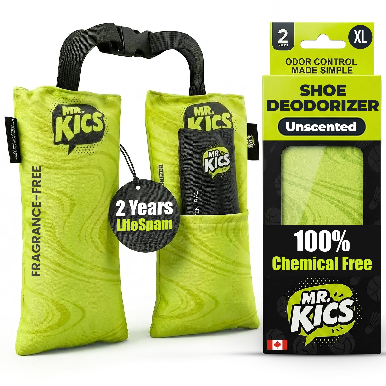 MR.KICS - Shoe Deodorizer Insert, Activated Charcoal Odor Eliminator, Moisture Absorber for Shoes, Gym Bags, Boxing Gloves, Cleats, Sports Gear - XL 2-Pack