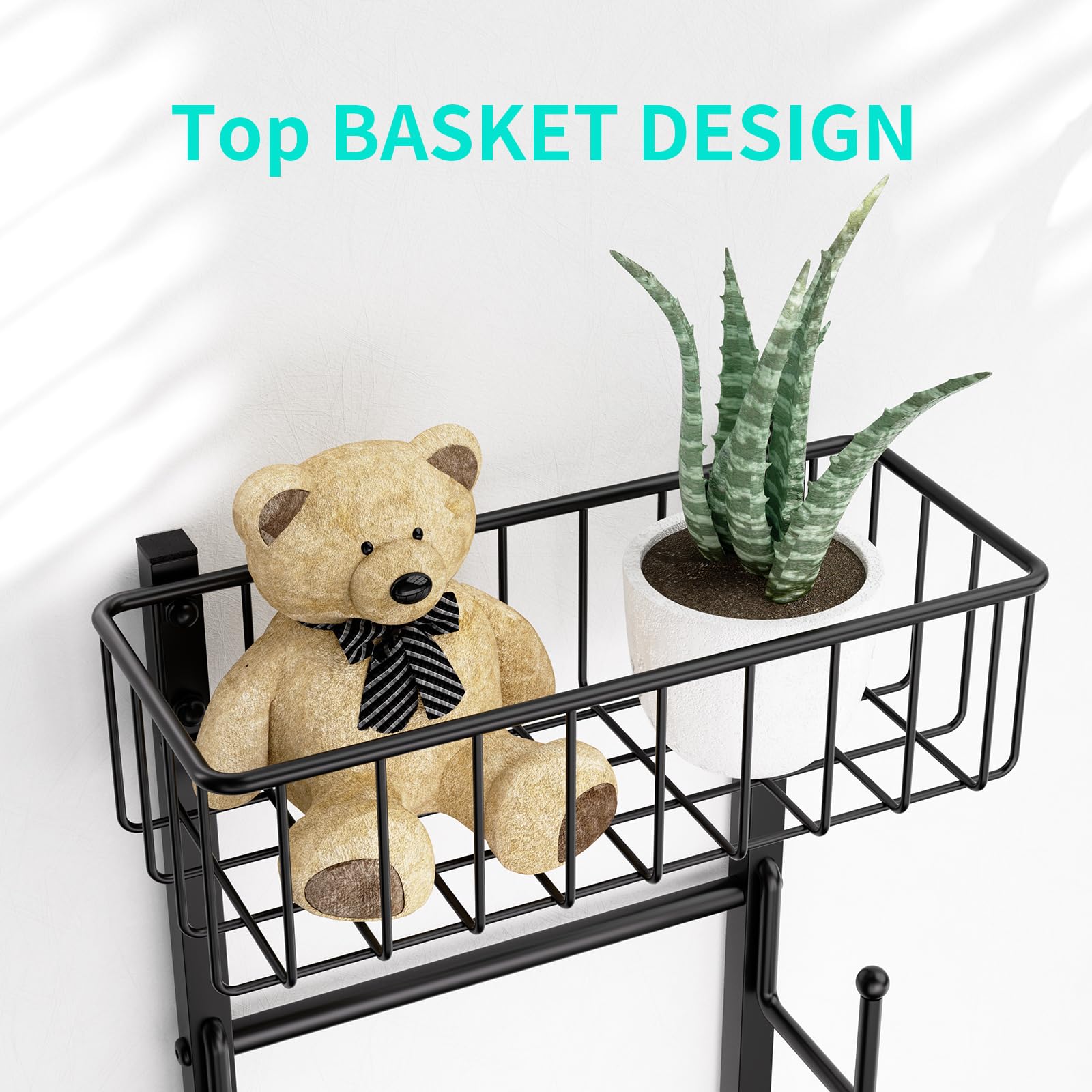 HapiRm Hat Racks for Baseball Caps - Over Door Hat Rack Organizer, Wall Mounted Hats Holder with 6 Hat Hooks and Metal Basket Design, Hanging Hats Storage Up to 32 Caps for Door, Bedroom, Closet