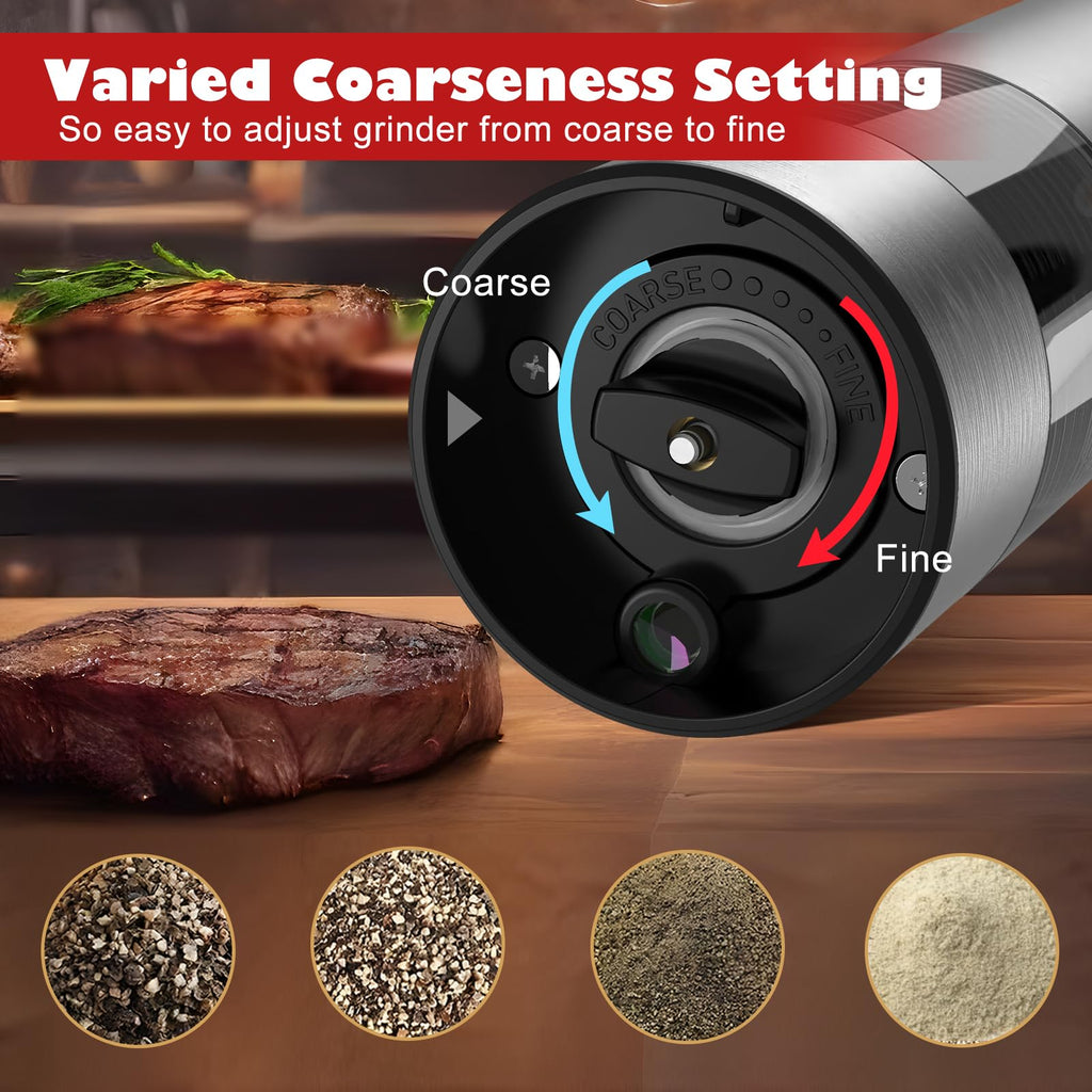 Rechargeable Electric Salt Pepper Grinder - Electric Salt or Pepper Mill with Ceramic Grind Refillable Salt Grinder Adjustable Coarseness Pepper Mills Automatic Salt Pepper Shaker