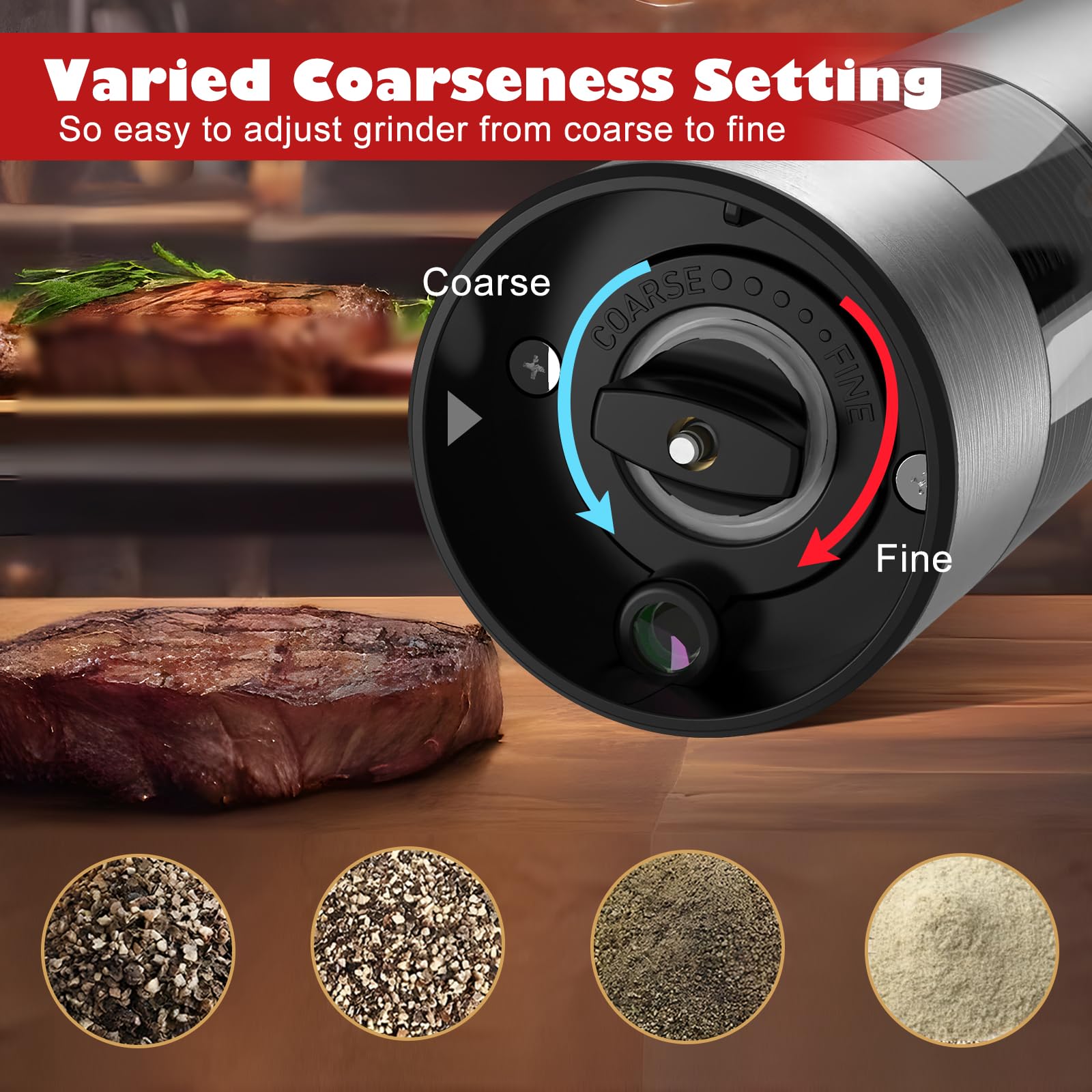 Rechargeable Electric Salt Pepper Grinder - Electric Salt or Pepper Mill with Ceramic Grind Refillable Salt Grinder Adjustable Coarseness Pepper Mills Automatic Salt Pepper Shaker