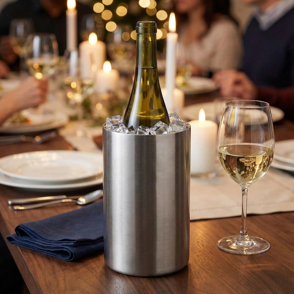 Jucoan Wine Chiller, Stainless Steel Double Wall Insulated Wine Cooler Bucket, Fits Standard 750ml Bottle, Silver