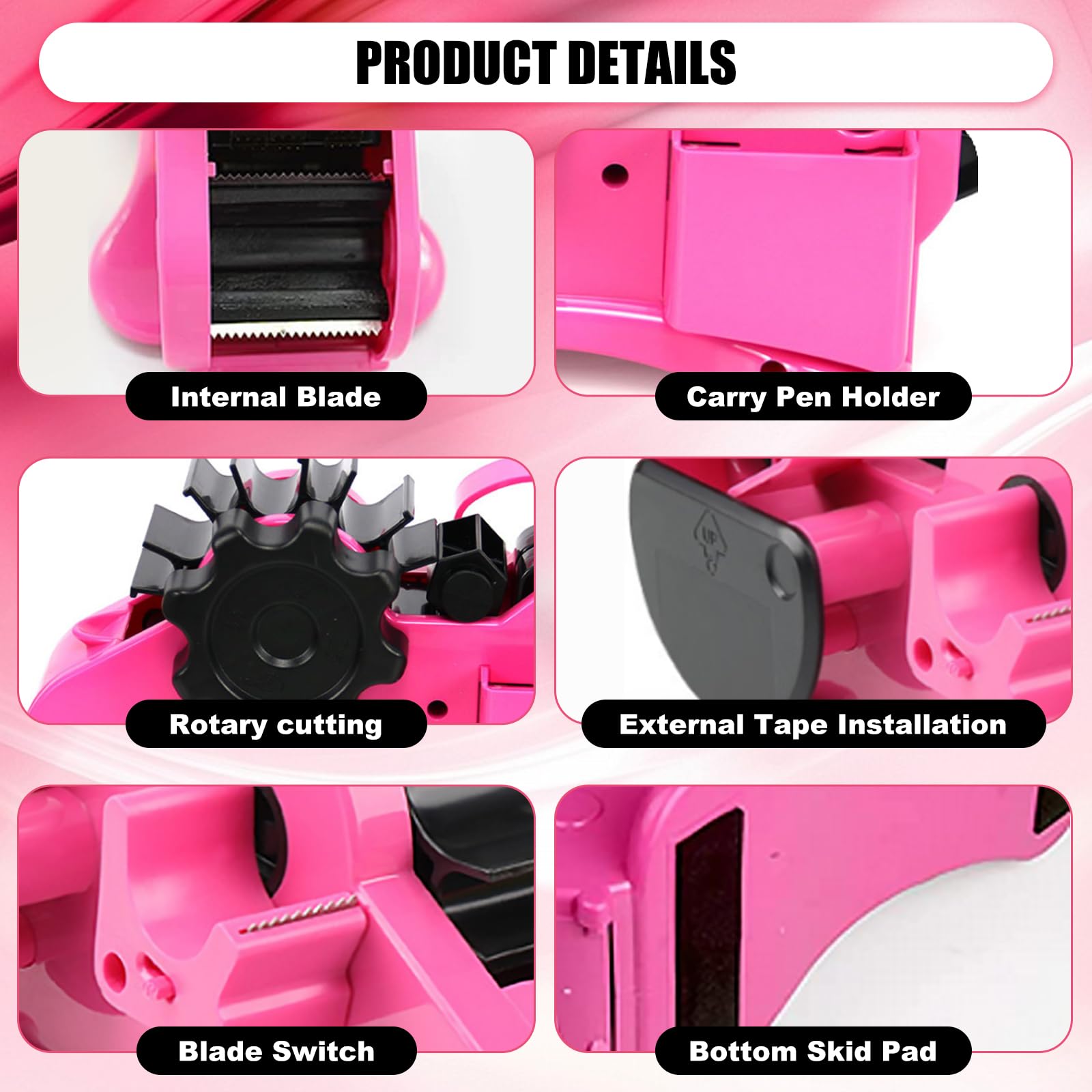 CNQLIS Sublimation Tape Dispenser Multiple Roll Cut Heat，Heat Press Thermal Tape Holder Dispenser for Desk with 1 inch and 3 inch Core （Pink）