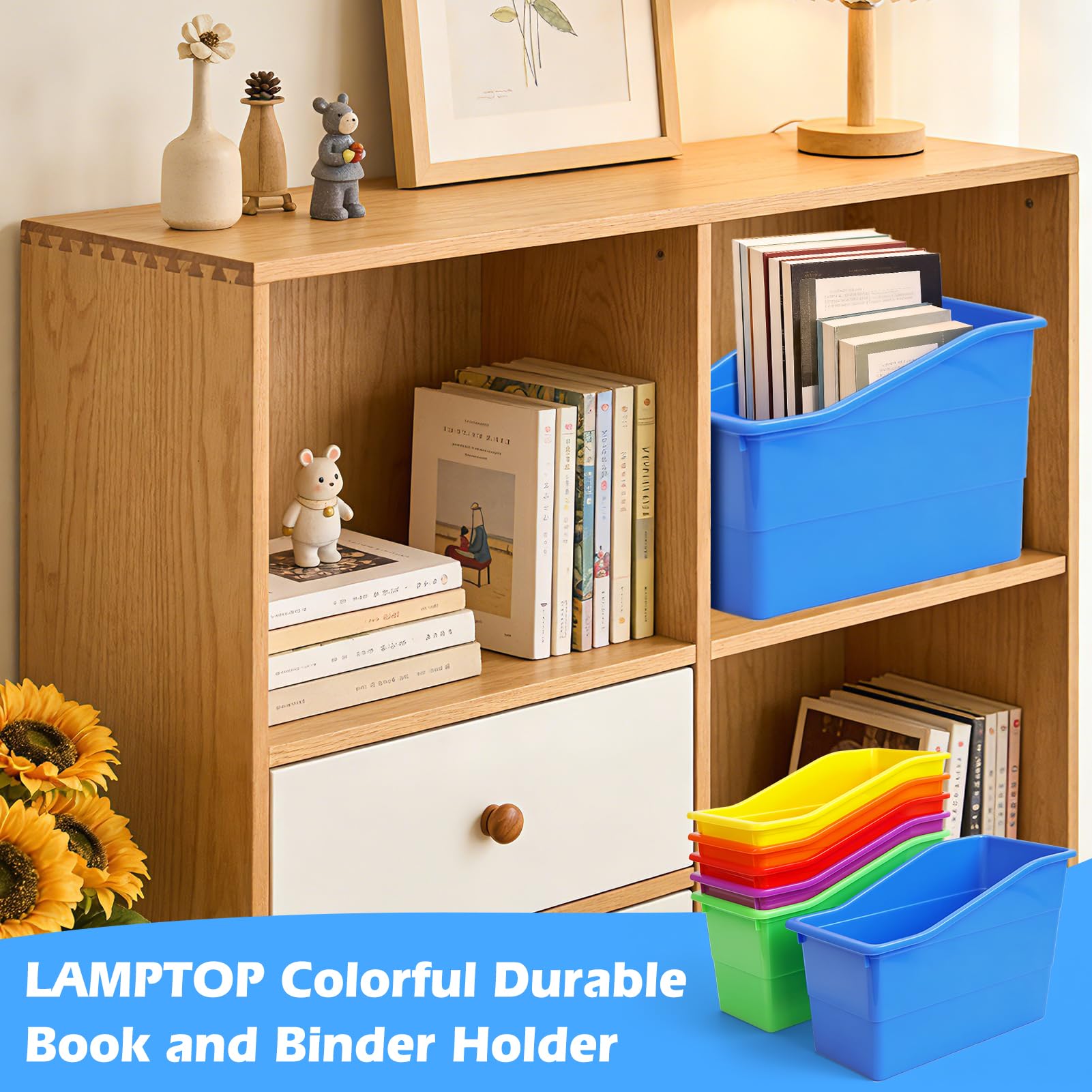 6 Pack Durable Book and Binder Holder, Stackable Plastic Organizing Bins for Magazine File Holder, Versatile Plastic File Boxes for Office Classroom Storage Basket