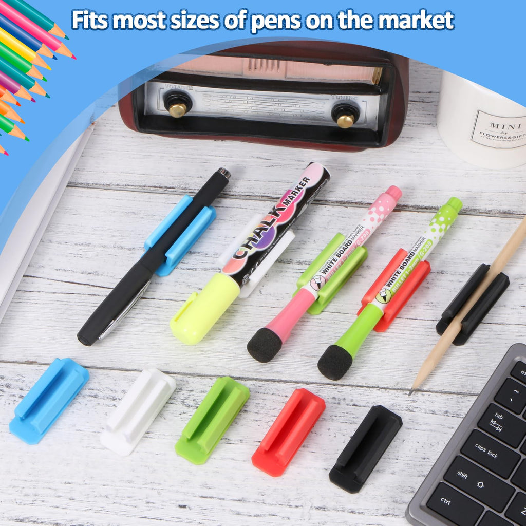 20 Pack Silicone Pen Holder, Adhesive Pen Pencil Holder for Desk Pen Holder Clips Marker Holder with 20 Pcs Extra Sticky Tape for Classroom Office Home Desk Accessories (Black)