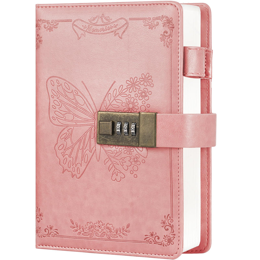 Diary with Lock, Journal for Women Girls, Vintage Refillable Secret Journal, Locking Notebook Gift for Girls with Combination Lock, 5.3'' x 7.8'' (Pink)