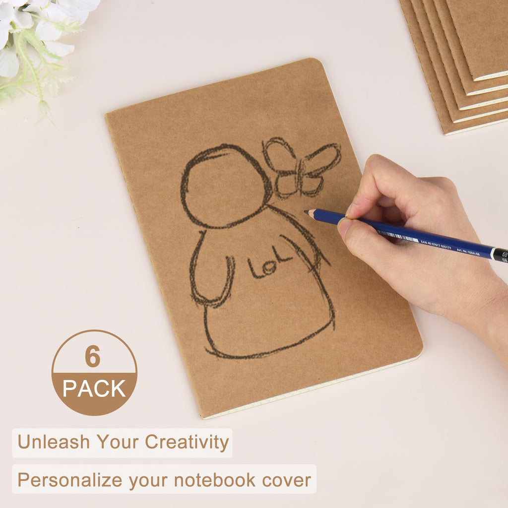 ZCZN A5 Square Grid Notebook 24 Pack, Kraft Jounurals Notebooks 60 Pages(30 Sheets), 8.15 * 5.5 Inches Notebooks Bulk, Diary, Subject, Memo Notebooks for Work, School, Office