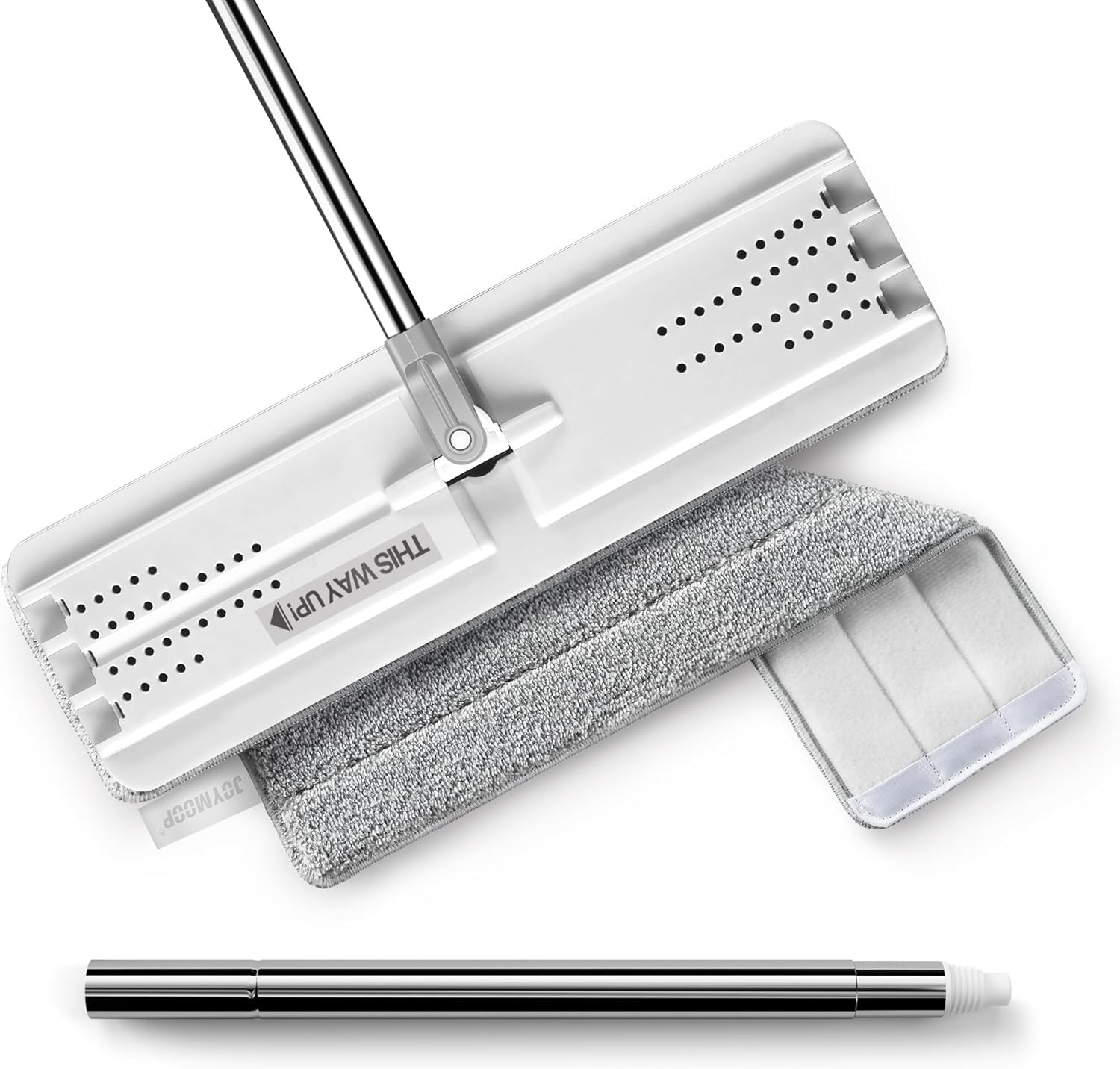 JOYMOOP Flat Mop, Microfiber Mop for Floor Cleaning and Long Handle Wall Cleaner, 60" Mop Handle with Flexible 15" Flat Head with a Microfiber Mop Pad - White