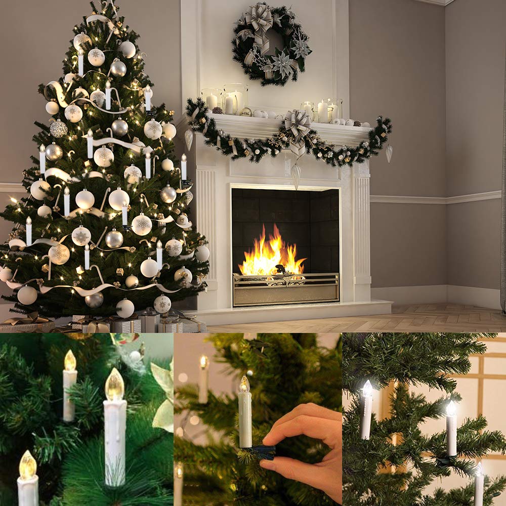 HANNAHONG 10 pcs LED Flamessless Taper Candles with Remote,Small Mini Flickering Wax,Battery Operated Window Clips Lights for Stick Candelabra,Wreath,Christmas Tree Decor