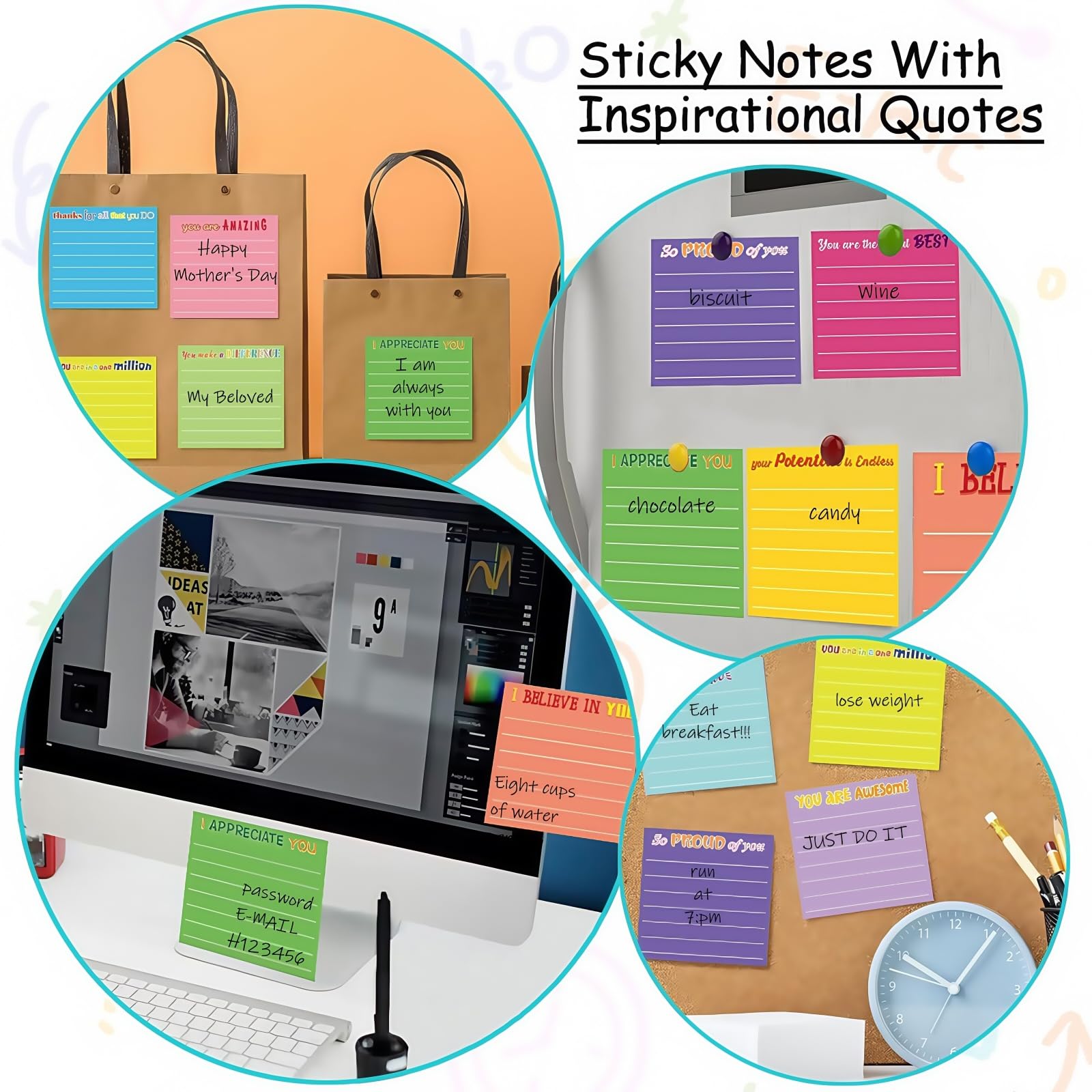 Wonninek 24 Pcs Employee Appreciation Sticky Notes 3'' x 3'' Motivational Self-Stick Memo Note Pads Appreciation Gifts Sticky Memo Pad for Coworker Nurse Office Teacher Friends Colleagues Partners