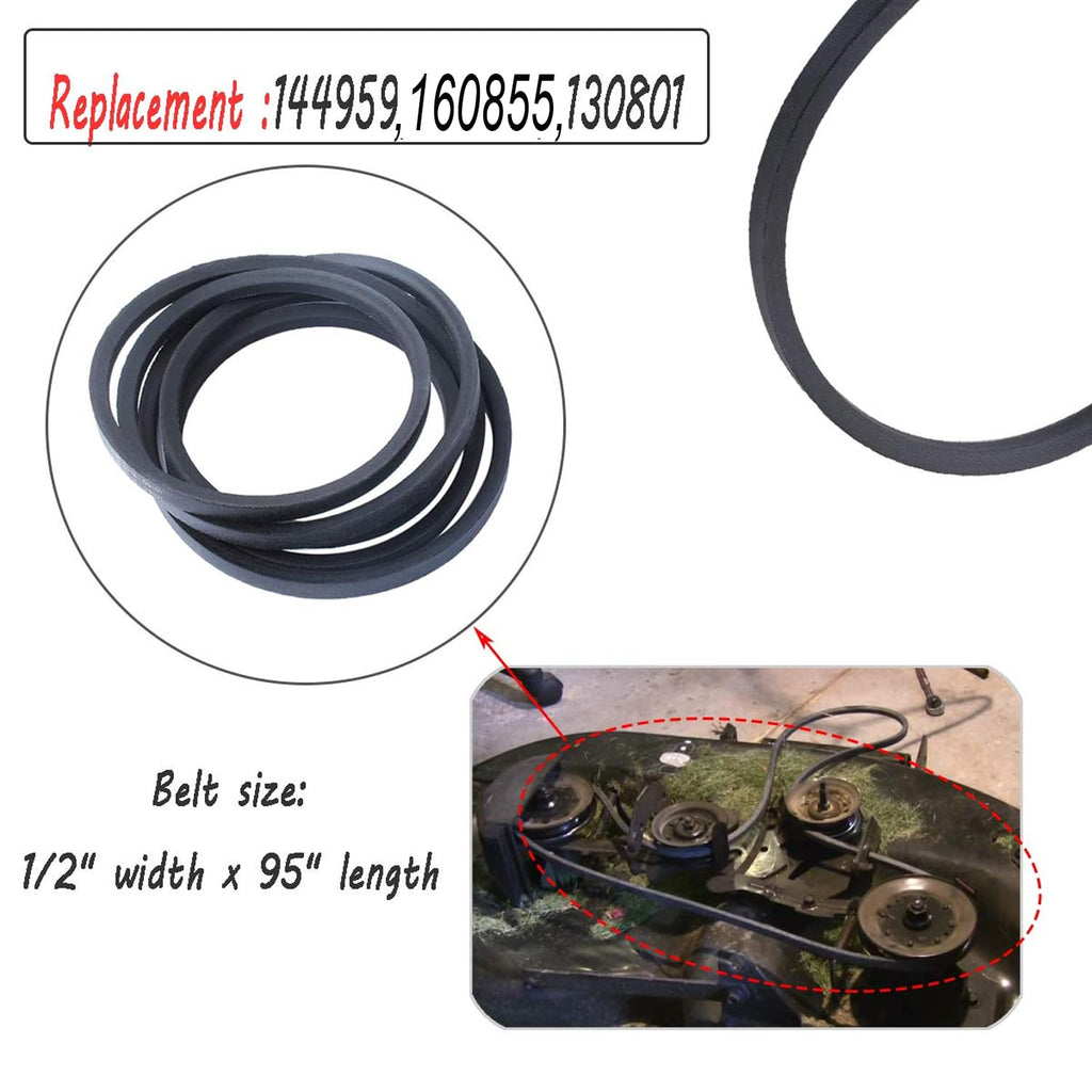 144959 Belt Compatible with Craftsman LT1000 LT2000 LT3000 42'' Lawn Mower,1/2'' X 95'' Premium Belt Lawn Mower Parts,Replace 130801 24690 160855 144959 144959D AYP Sears Roper Poulan Pro
