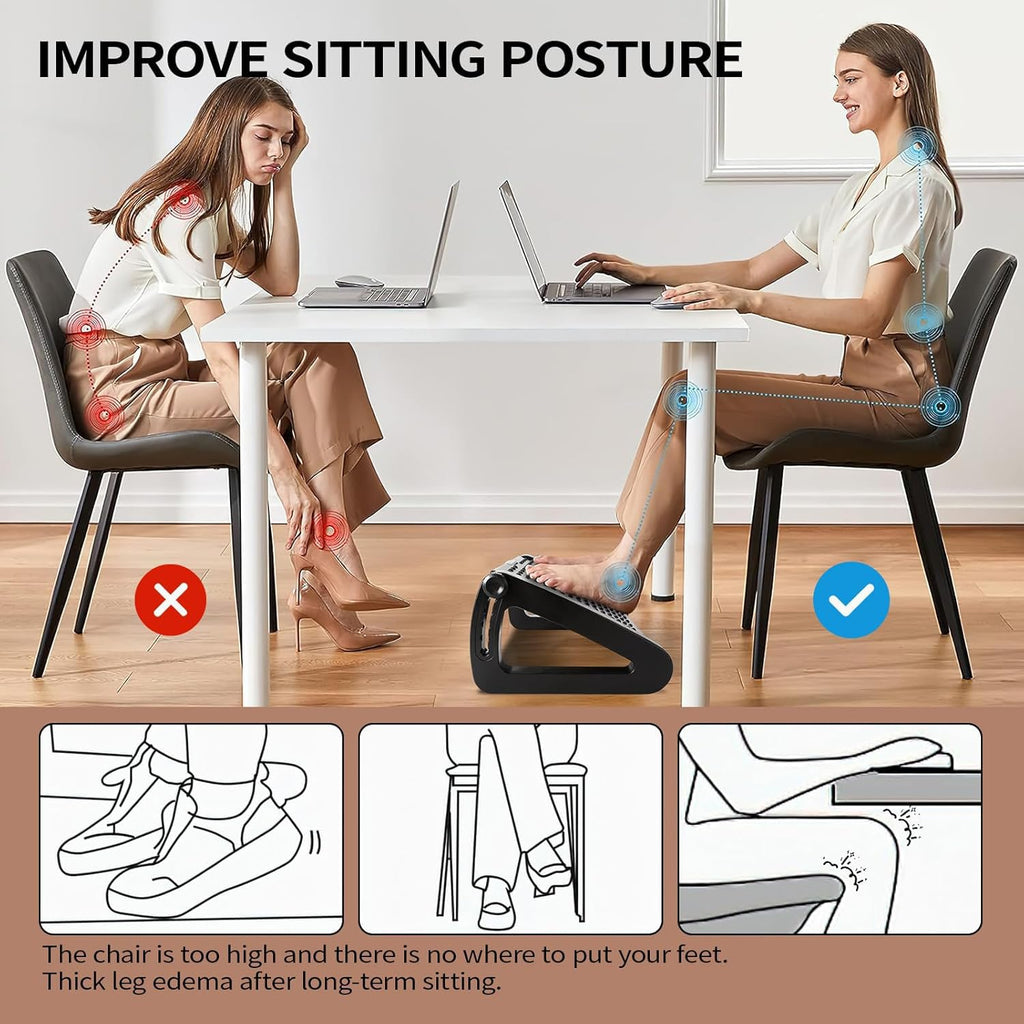 ThatPure Foot Rest for Under Desk, 6 Heights Adjustable Ergonomic Foot Stool with Massage Rollers, Chair Footrest for Leg Rests at Work Gaming Home Office