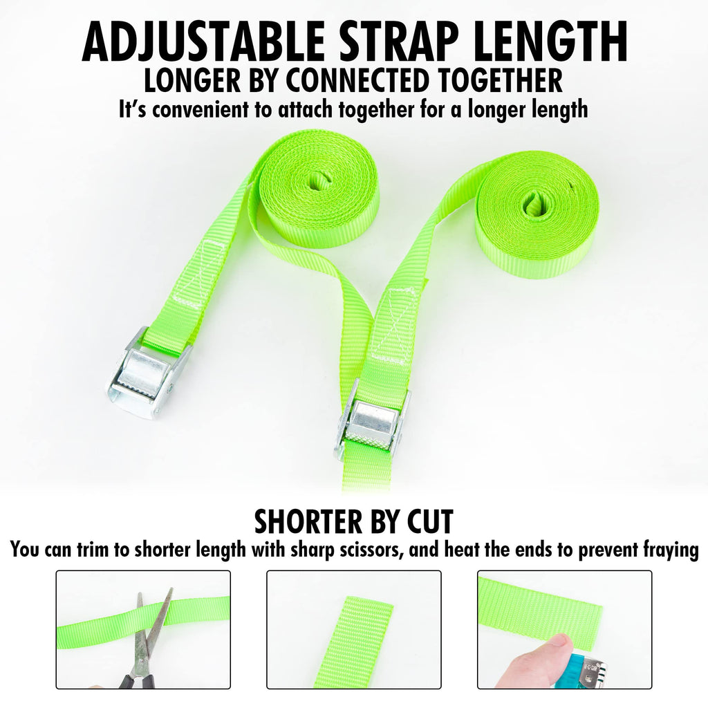Cartman Lashing Straps up to 600lbs, 6pk in Carry Bag, Green Color