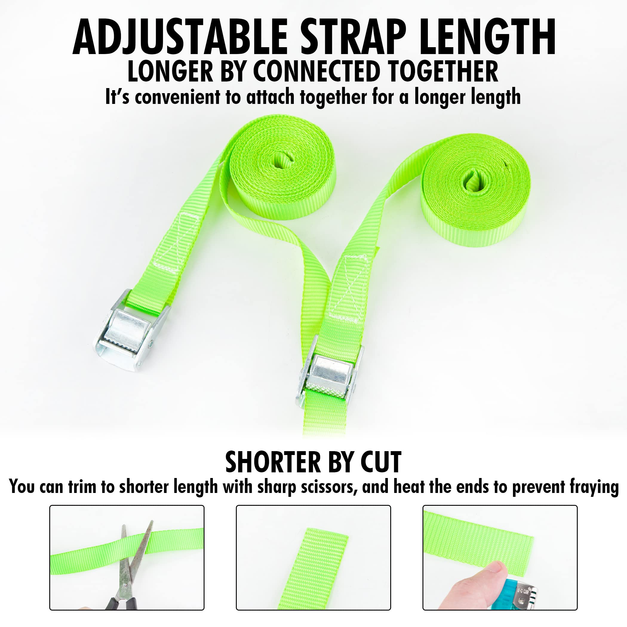 Cartman Lashing Straps up to 600lbs, 6pk in Carry Bag, Green Color