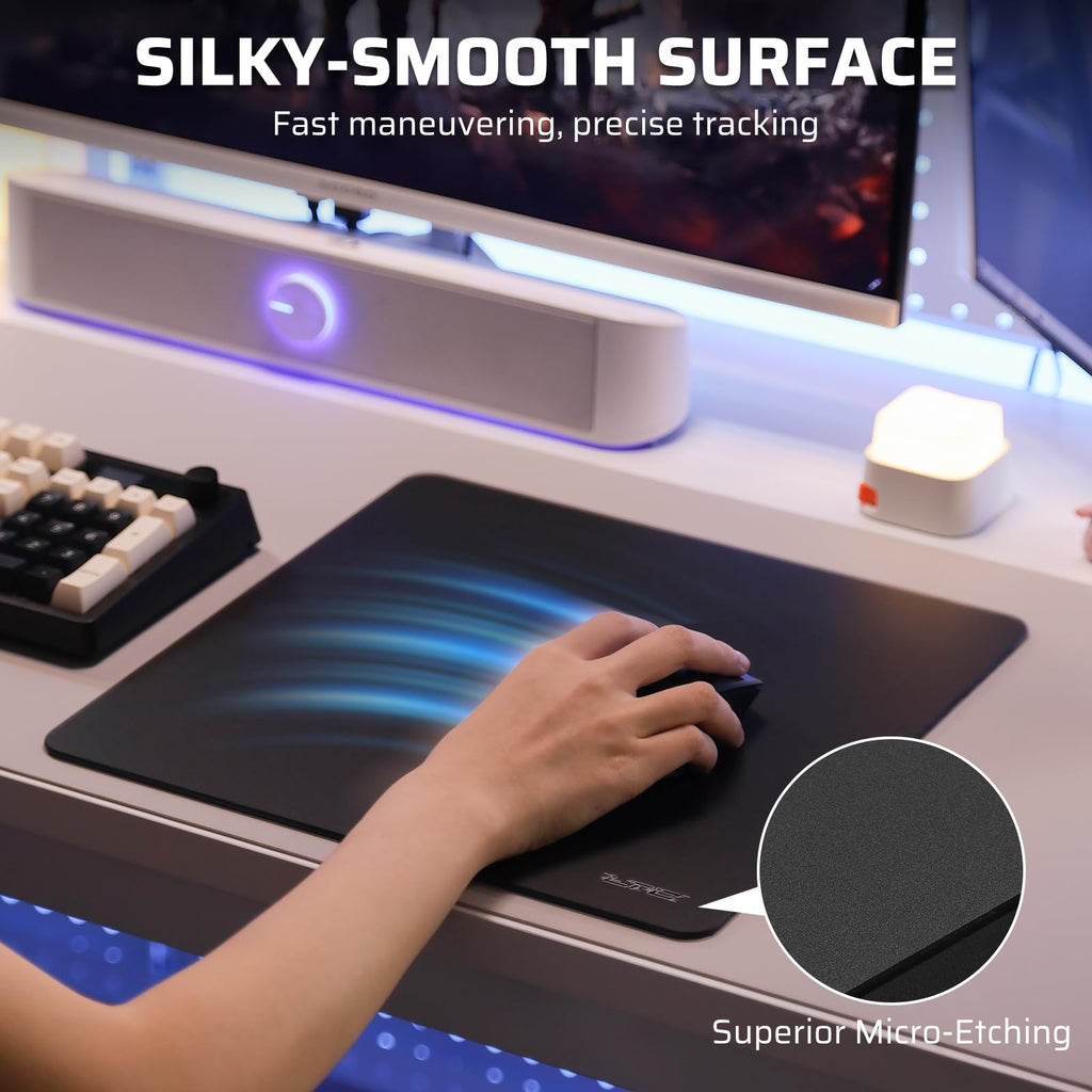 LTC Tempered Glass Gaming Mousepad, Ultra-Smooth Micro-Etched Surface Mouse Pad for Top Control and Speed, Anti-Slip Full Rubber Base, Professional Large Mouse Mat for FPS Gamers, 13X13in