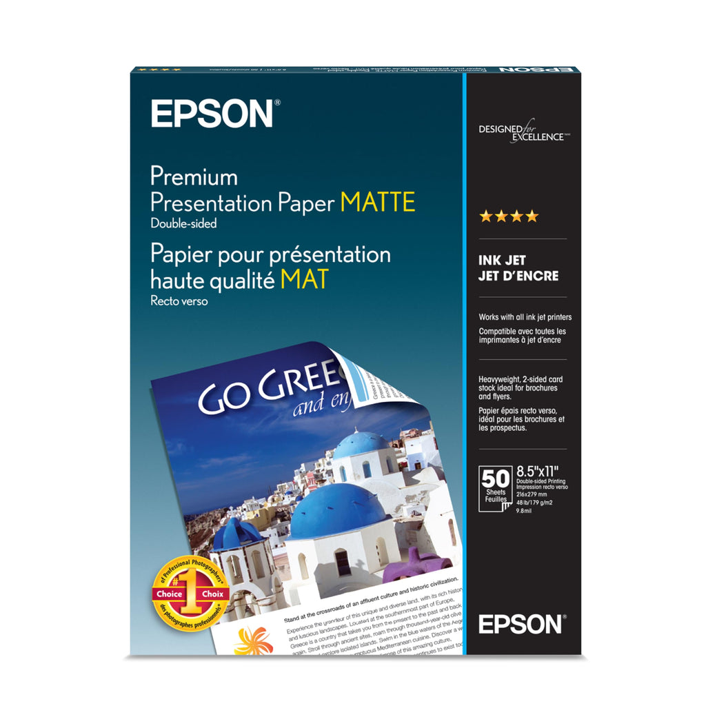 Epson S041568 Premium Presentation Paper Matte Double Sided, Letter Size, 50 sheets Ink