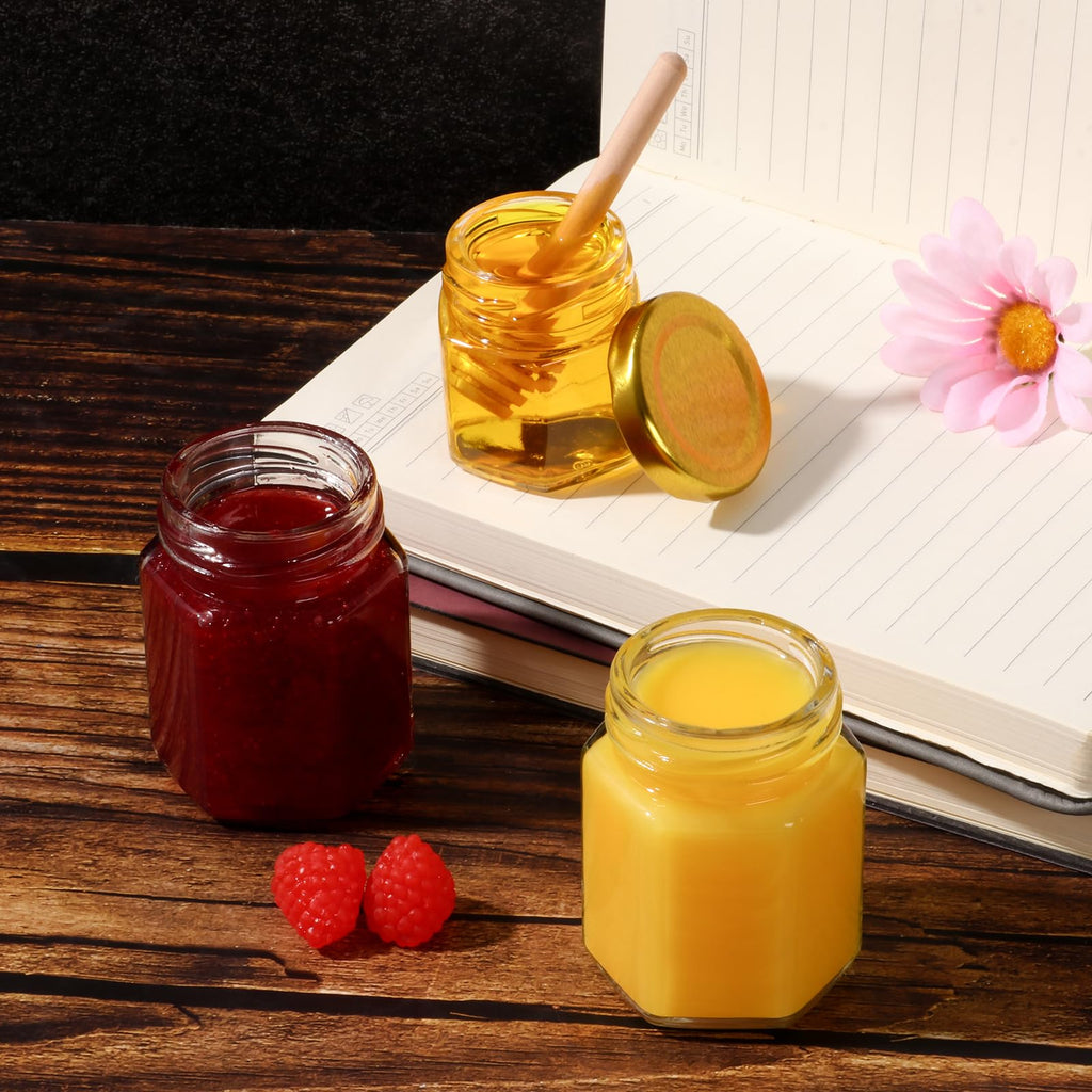 20 Pack 3 oz Mini Honey Jars with Dipper, Glass Hexagon Honey Jar for Wedding Favors, Empty Glass Jars for Party Favor