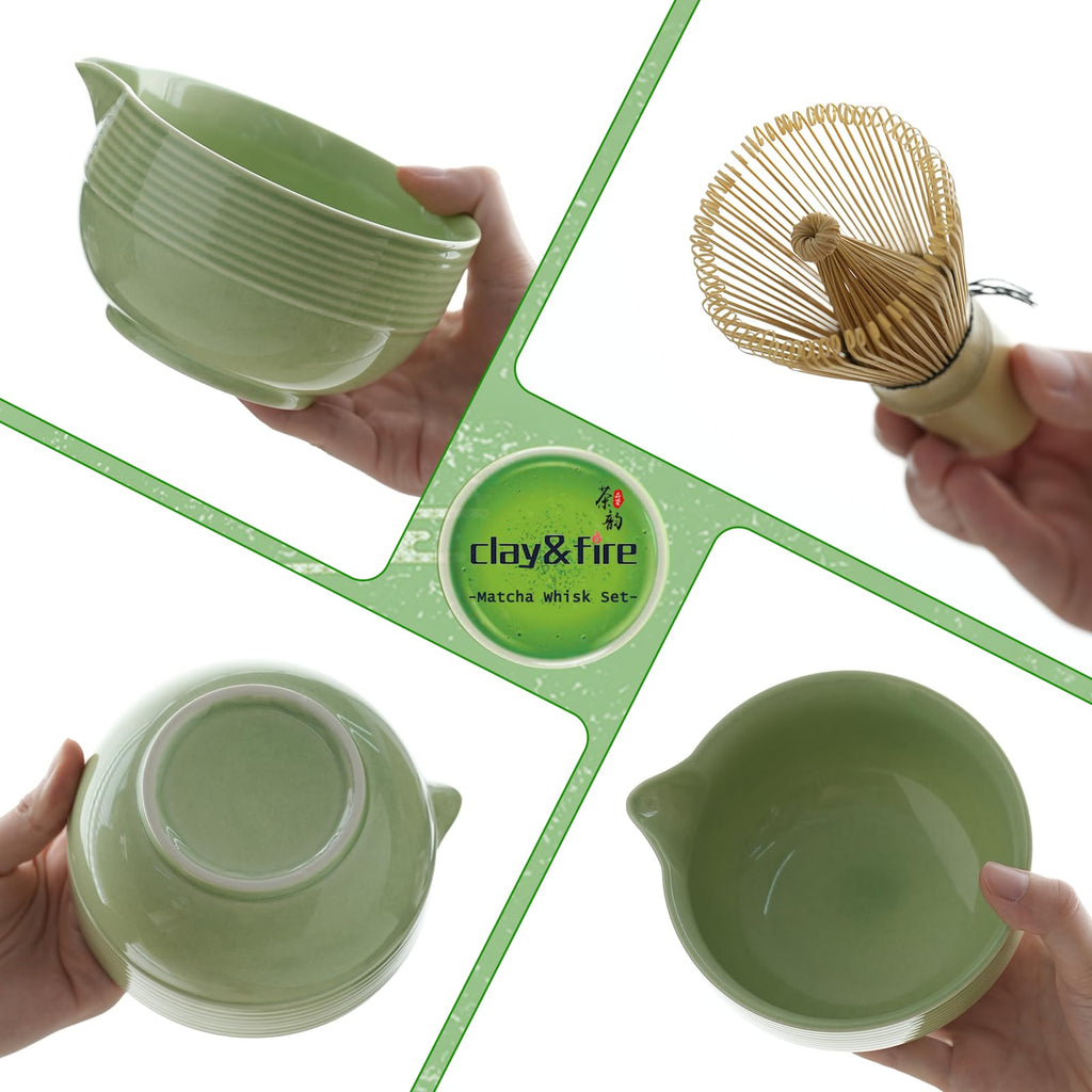 Clay&Fire Matcha Whisk Set, 9 Pcs Ceramic Matcha Set, Matcha Bowl with Spout and Whisk, Matcha Tea Kit for Matcha Lovers, Ideal Gift for Friend