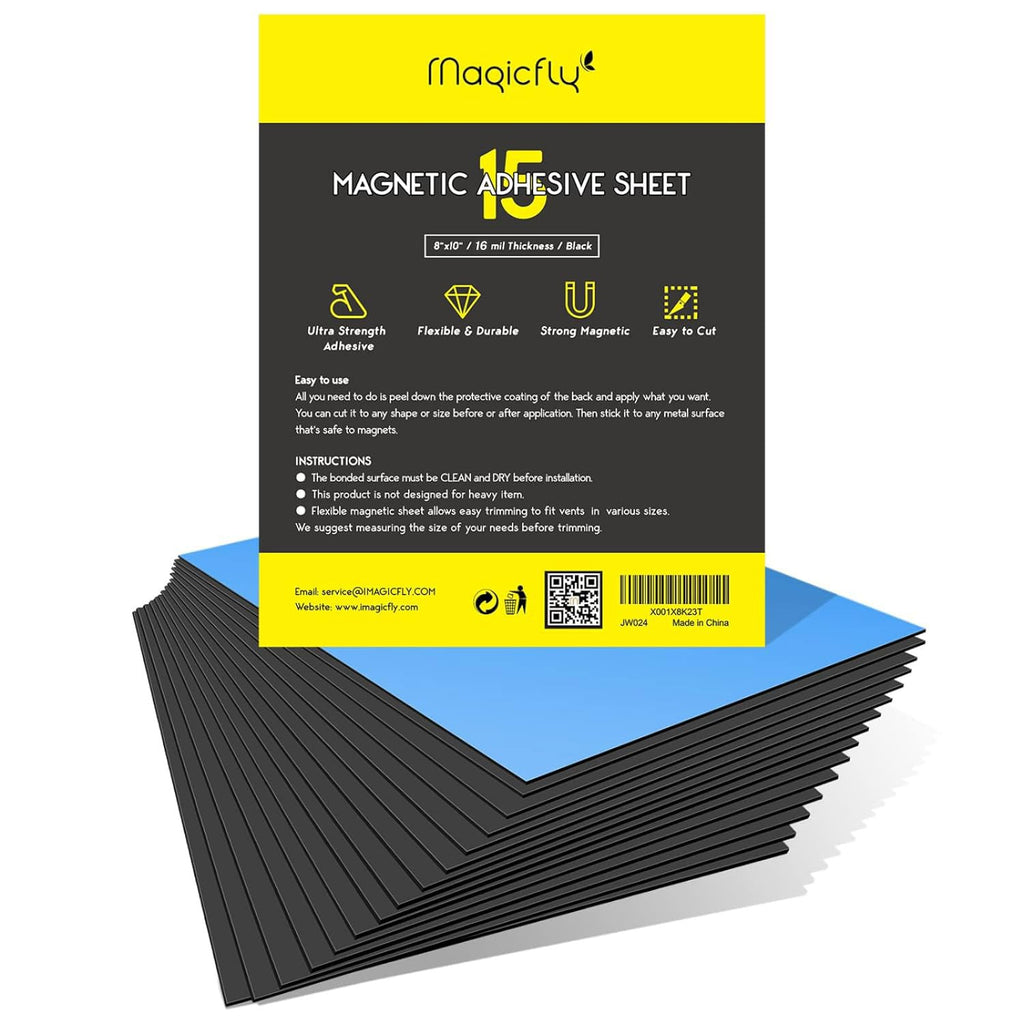 Magnet Sheets with Adhesive 8" x 10", Magicfly Pack of 15 Flexible Magnetic Sheets for Photos, Crafts and Die Storage, Easy Peel & Stick
