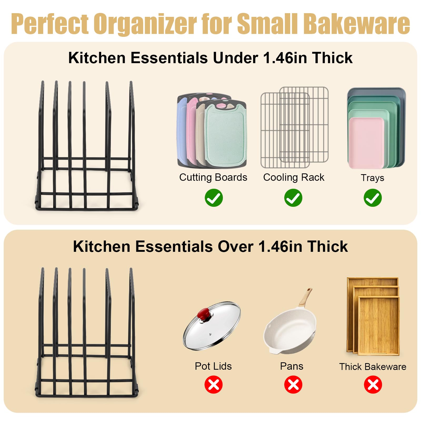 Kitchen Cabinet Cutting Board Organizer, Cookie Sheet Storage Rack,Cabinet Dividers Holder with 5 Slots for Baking Pan Tray Organizer (2 PCS)
