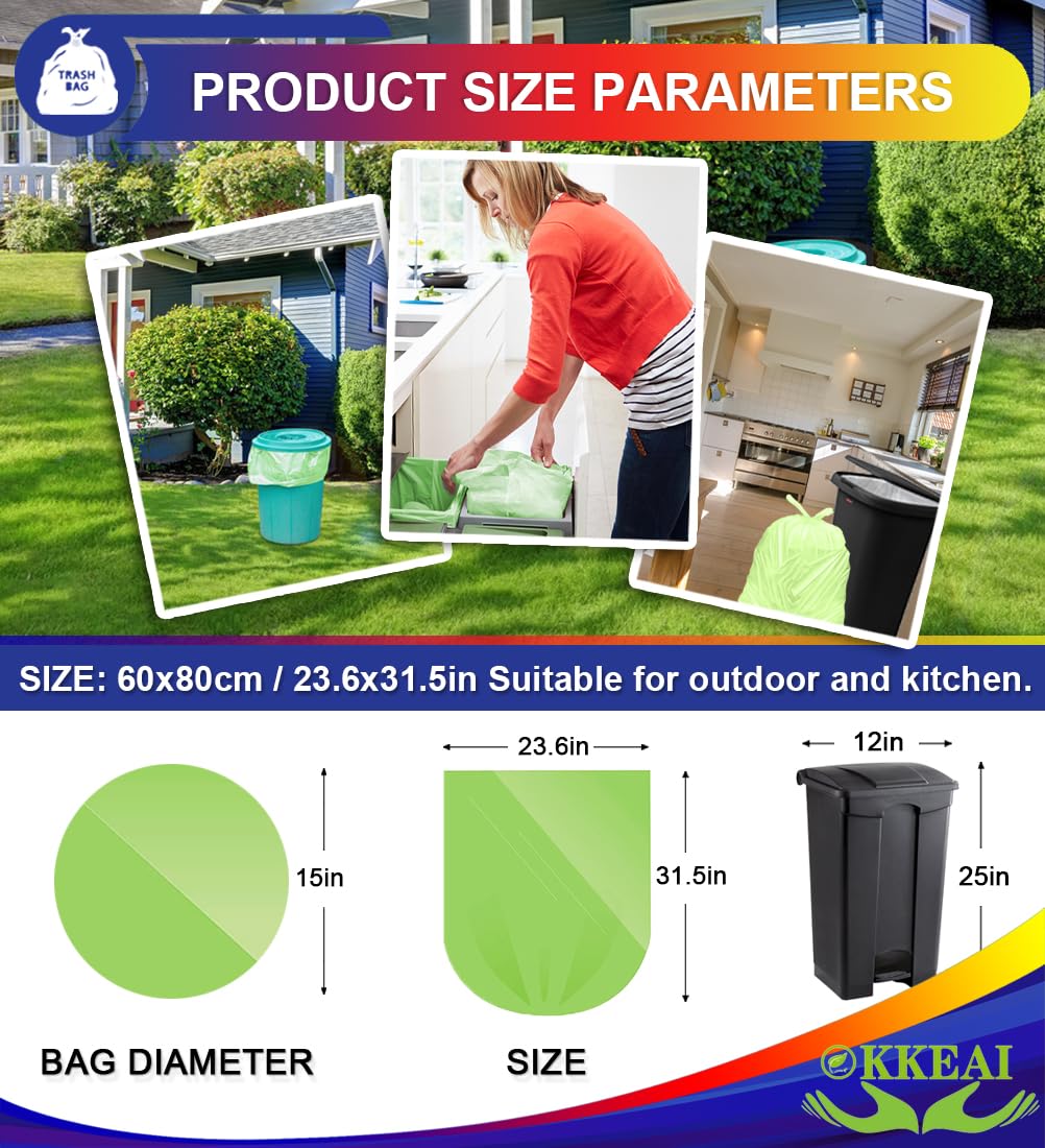 OKKEAI Biodegradable Garbage Bags 13 Gallon Tall Kitchen Trash Bags Compostable Bags Recycling 49 Liter Bin Liners for Lawn Kitchen,Home,Office,Green,60 Counts(Fits 10-15 Gallon Bins)…