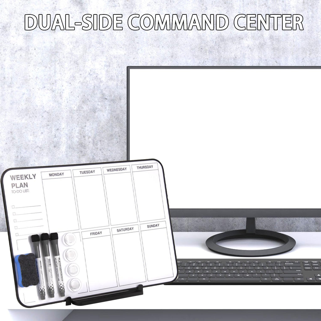 Double Sided Weekly Dry Erase Board with Stand - 16"x12" Double-Sided Magnetic Whiteboard Dry Erase Calendar with Stand for and Desktop, Portable Calendar Whiteboard for Drawing, Writing, Planning
