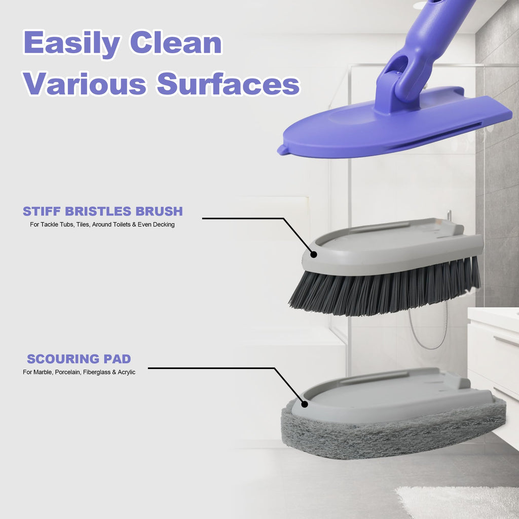 TRENNCHI Shower Scrubber Cleaning Brush with 46.8 Inches Long Handle, Tile and Tub Scrub Brush with 2 PCS Replacement, Shower Cleaner Brush for Bathtub, Bathroom, Wall, Kitchen, Floor