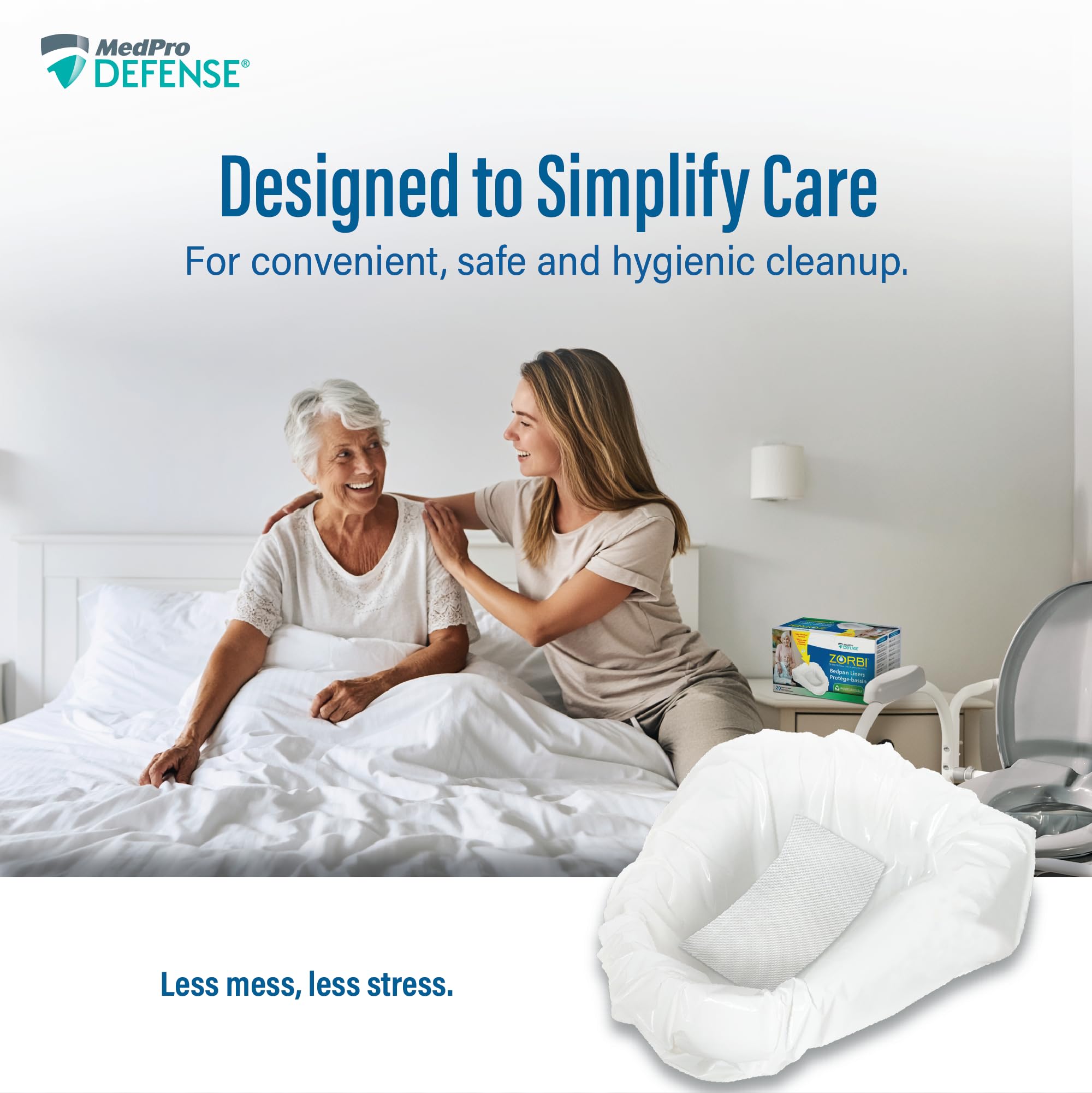 Zorbi Biodegradable Commode and Bedpan Liner Bags with Super Absorbent Pads, White, 20 Count