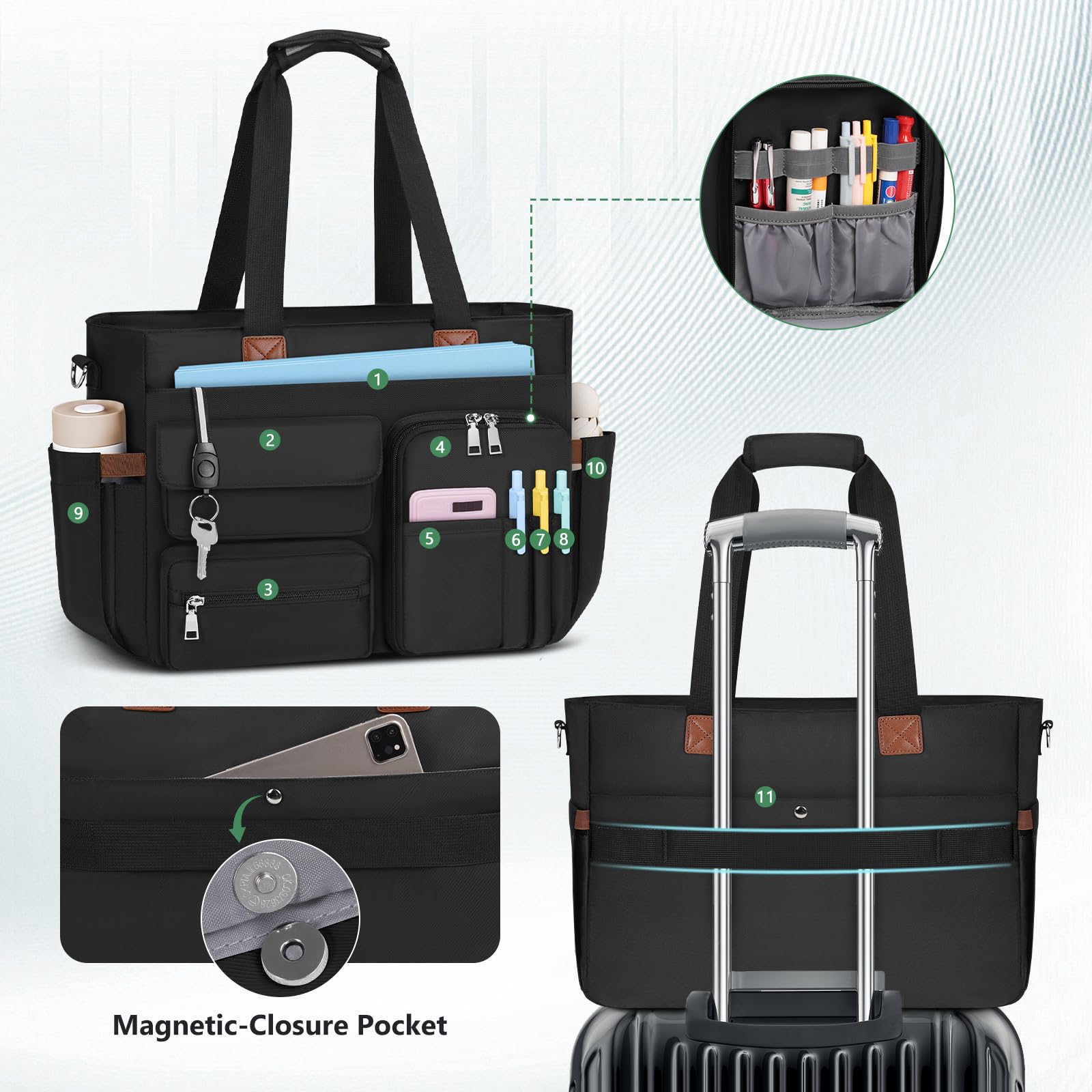 SDYSM Teacher Tote Bag for Women 15.6 inch Laptop Bag Nurse Work Bags Computer Messenger Shoulder Bags Laptop Briefcase with Insulated Pocket, for Travel Office College Nursing, Black