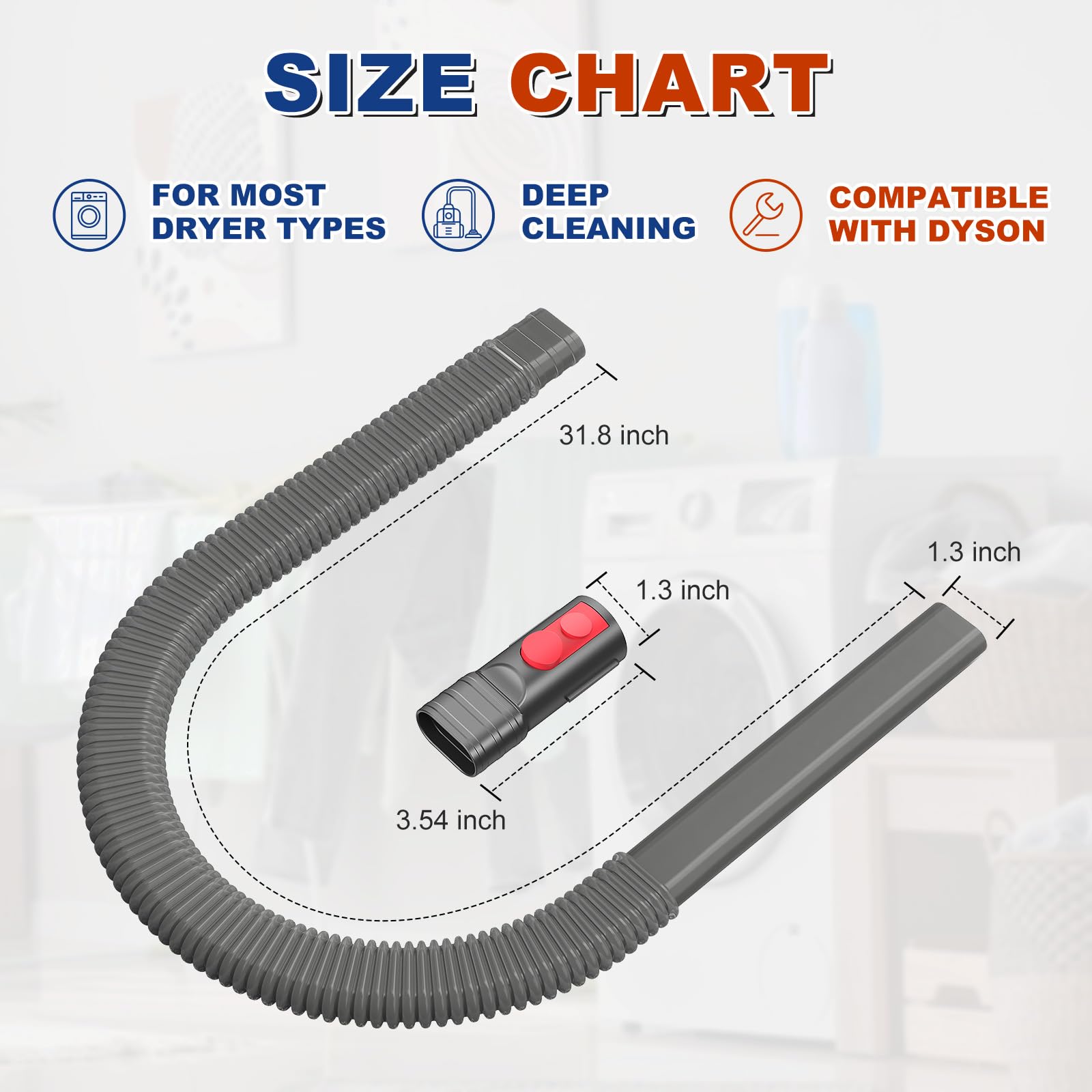 Sealegend Dryer Vent Cleaning Kit Compatible with Dyson Dryer Lint Vacuum Hose Attachment Removes Deep Lint Adapter Compatible with Dyson V7 V8 V10 V11 V15 etc Cordless Vacuum Cleaner, Grey