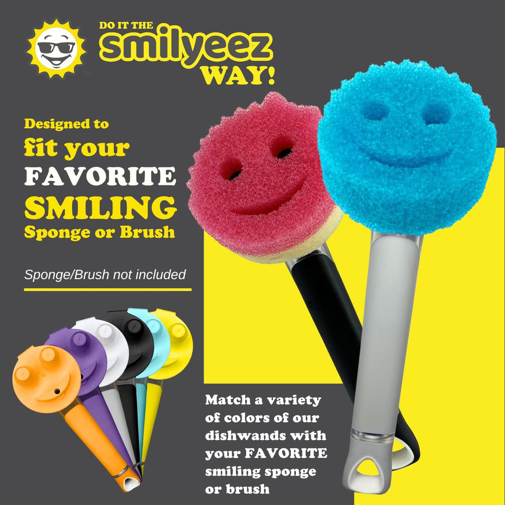 The Original Smiling Sponge Handle Soap Dispensing Handle by Smilyeez - Dishwand for Scrub Daddy Sponge (White)