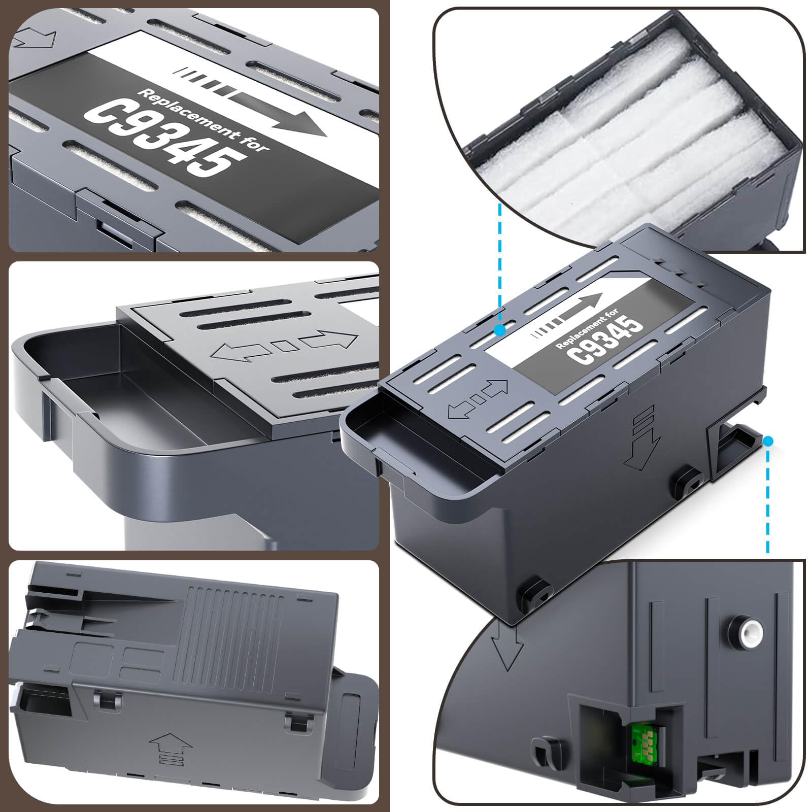 C9345 Ink Maintenance Box Replacement for Epson ET-8550 ET-8500 ET-5850 ET-5800 ET-16600 ET-16650 ET-5880 WF-7840 WF-7310 WF-M4119 WF-M4619 WF-7820 Printer, for Ecotank C9345 Maintenance Box (2 Packs)