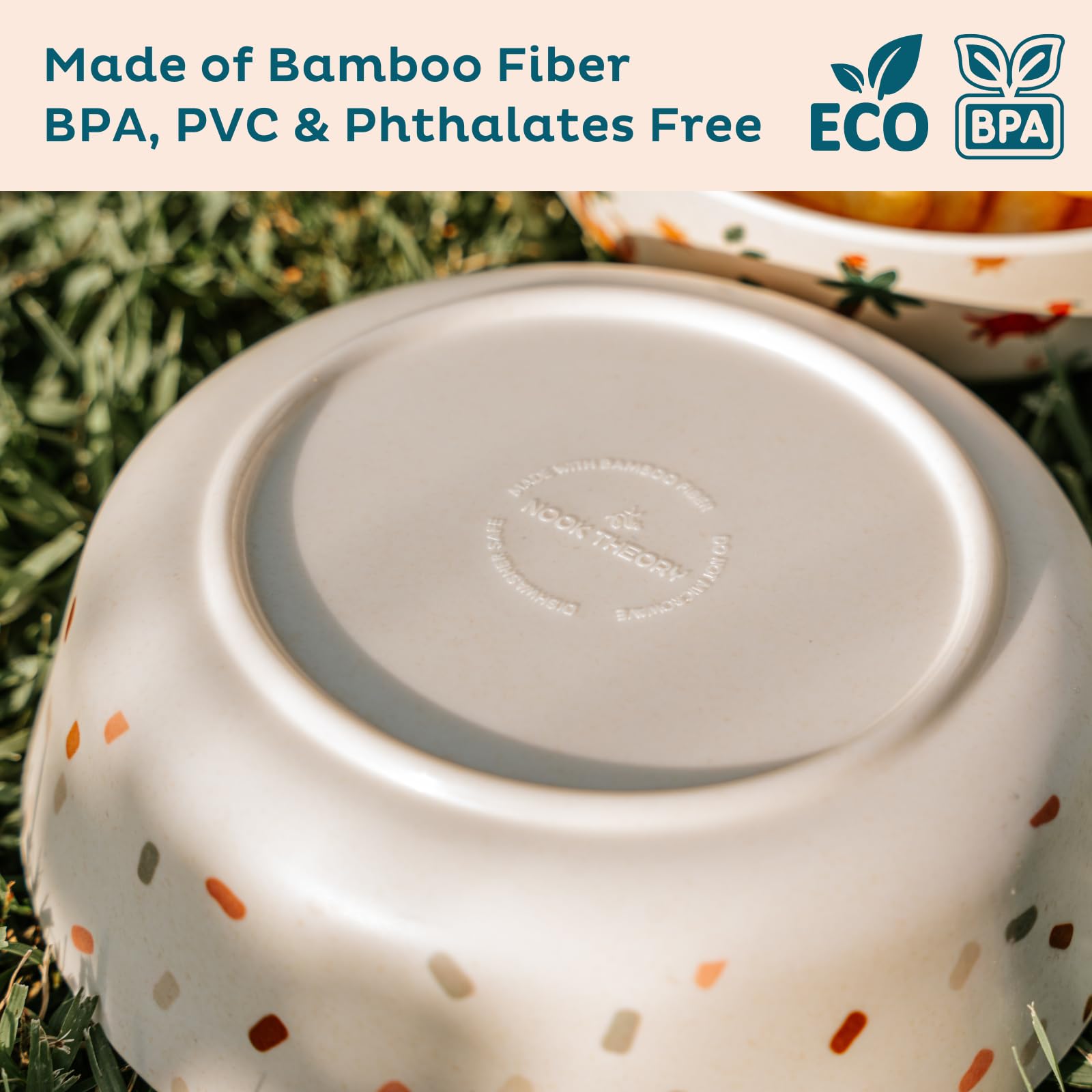 Nook Theory 4 Pack Bamboo Bowls - 18 Oz Reusable Toddler and Kids Bowl, Dishwasher Safe - Not Microwavable Bamboo Dishes (Celebration)