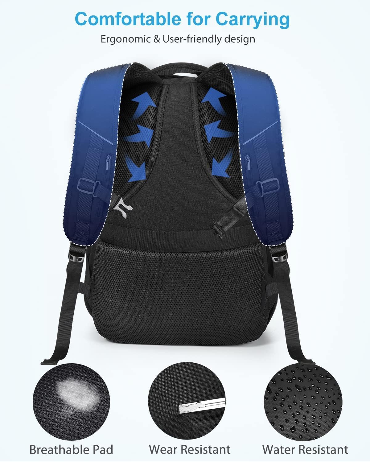 HOMIEE 17.3 Inch Travel Backpack, Large Capacity Breathable Loptop Backpack, Backpack with USB Charging Port for Business Travel School, Black