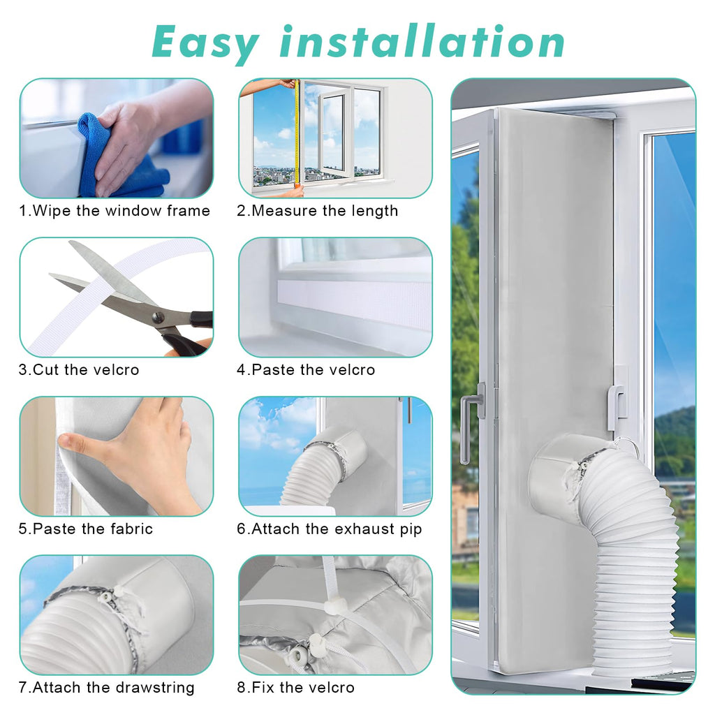 Fohil 400CM (157") Portable AC Window Seal Kit, Window Vent Seal Kit for Portable Air Conditioner Dryer, Waterproof Full Sealing A/C Vent Sealing Cloth for Push Out Windows