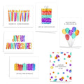 Modern Vibrant Watercolor Style Birthday Card Set / 24 Bright French Canadian Salutations D'anniversaire 4 5/8" x 6 1/4" Greeting Cards With White Envelopes / 6 Colorful Joyeux Anniversaire Designs / Made In Canada