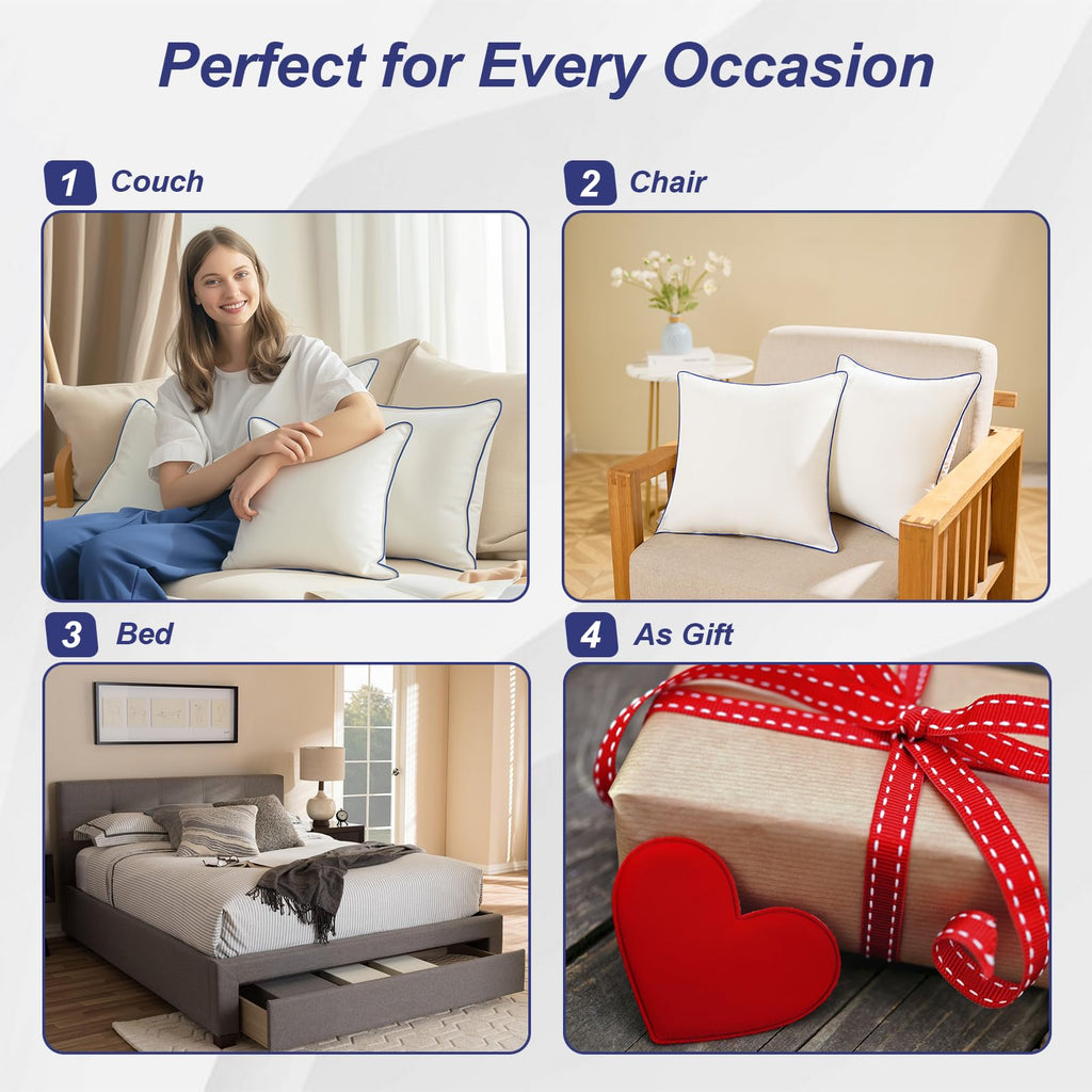 Wuuyuef 20x20 Pillow Inserts Set of 2, Hypoallergenic Machine Washable Fluffy Microfiber Cushions, Premium Soft Throw Pillow Stuffer for Couch , Sofa – White